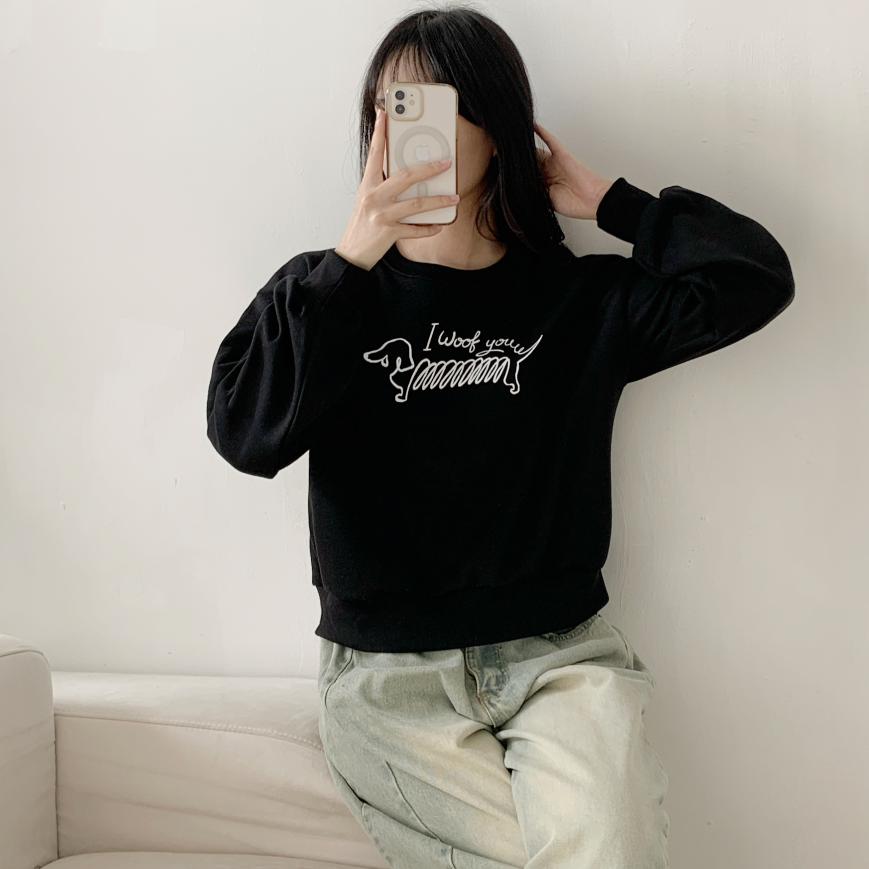 裏起毛ラウンドネックレタリング子犬犬ころスウェット | 詳細画像8