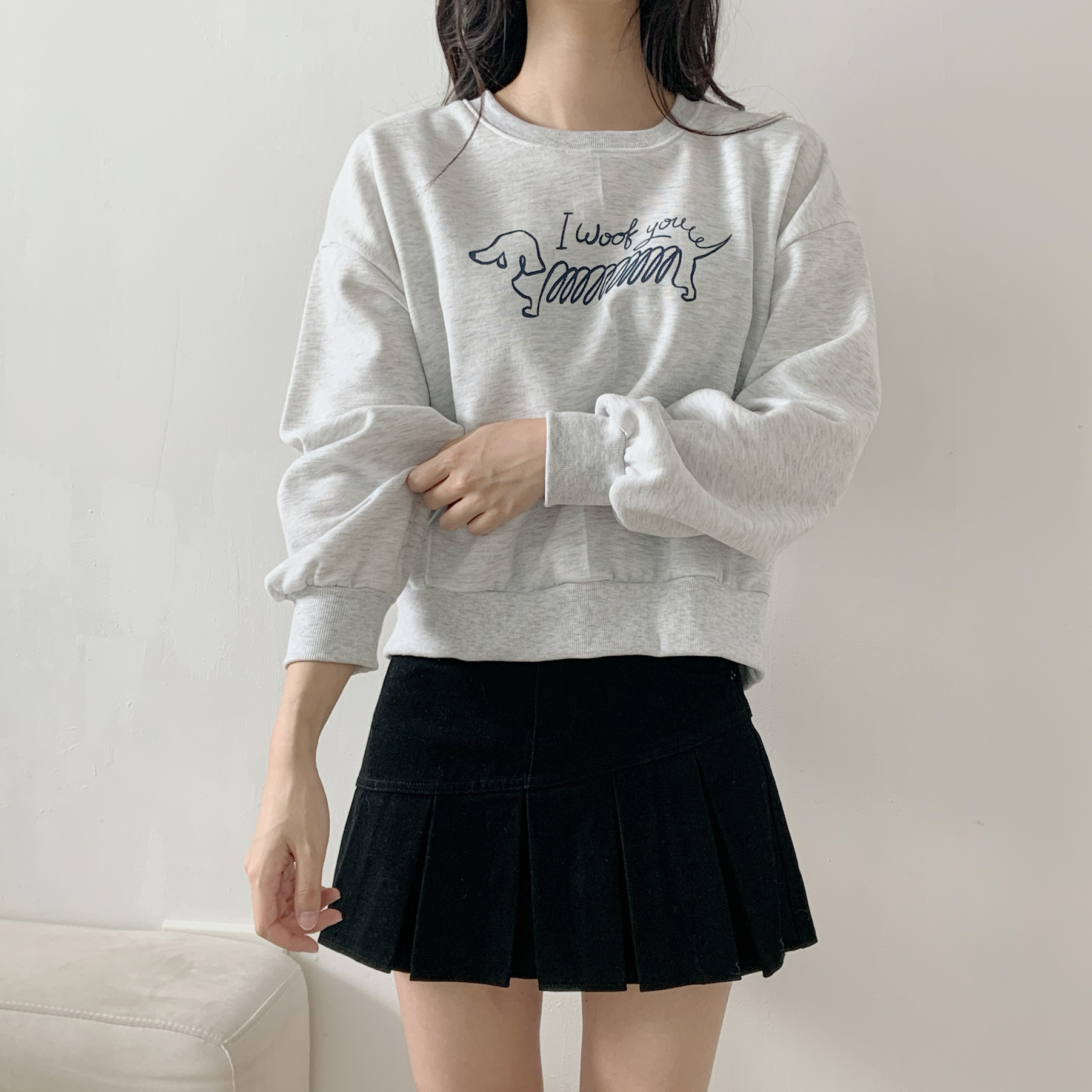 裏起毛ラウンドネックレタリング子犬犬ころスウェット | 詳細画像9