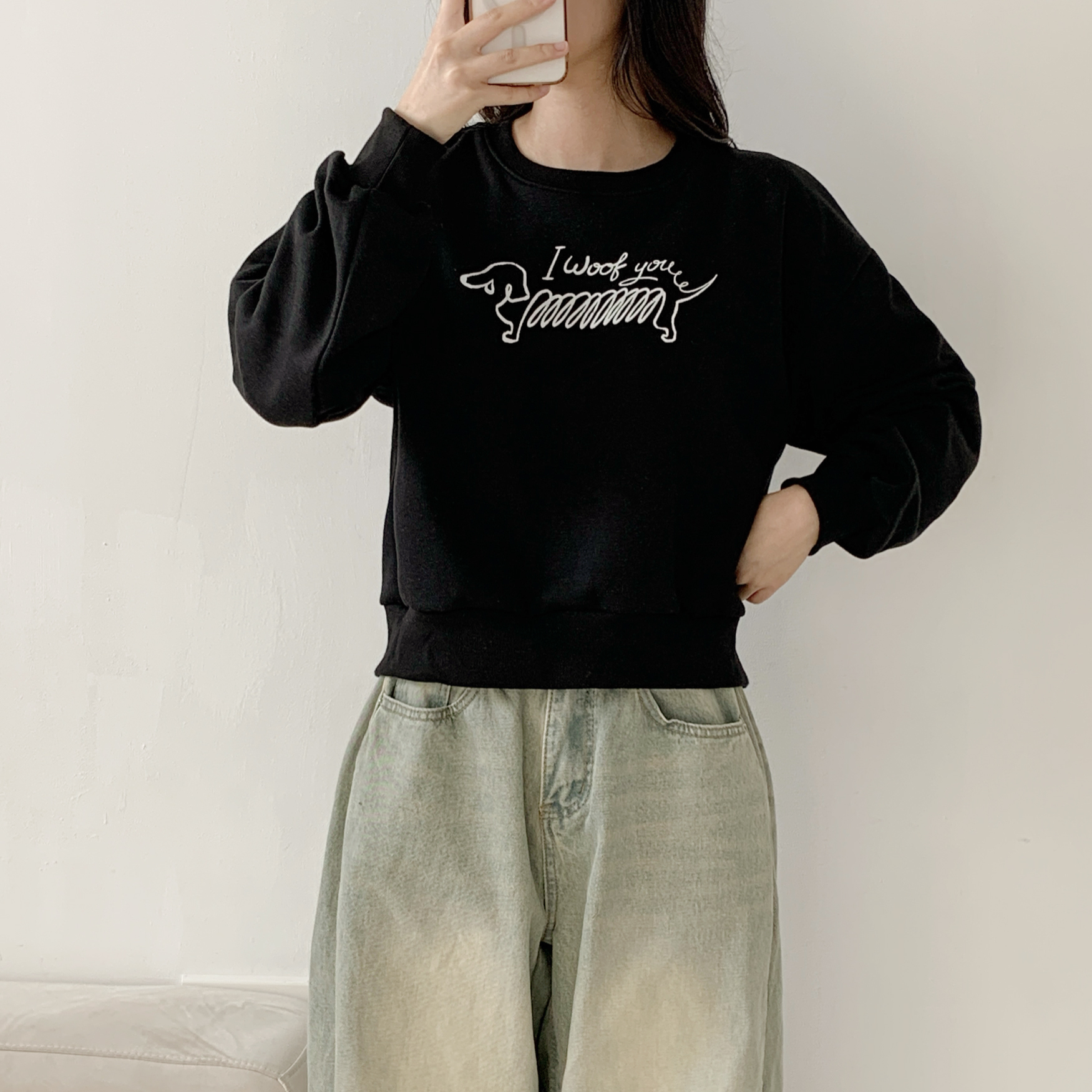 裏起毛ラウンドネックレタリング子犬犬ころスウェット | 詳細画像10