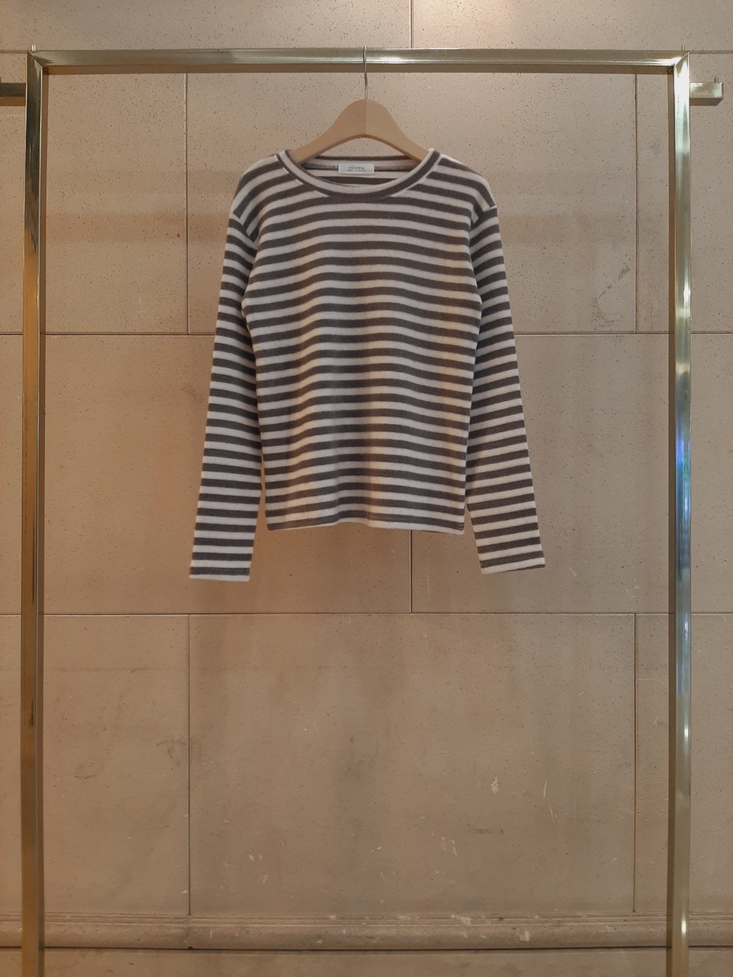 裏起毛ラウンドネックスリム長袖ボーダーTシャツ | 詳細画像2