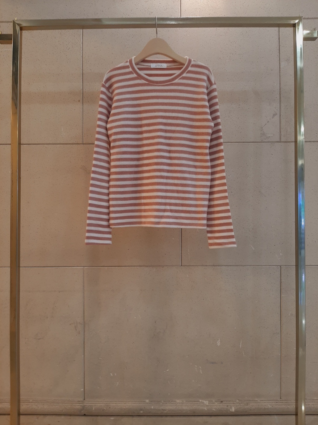 裏起毛ラウンドネックスリム長袖ボーダーTシャツ | 詳細画像3