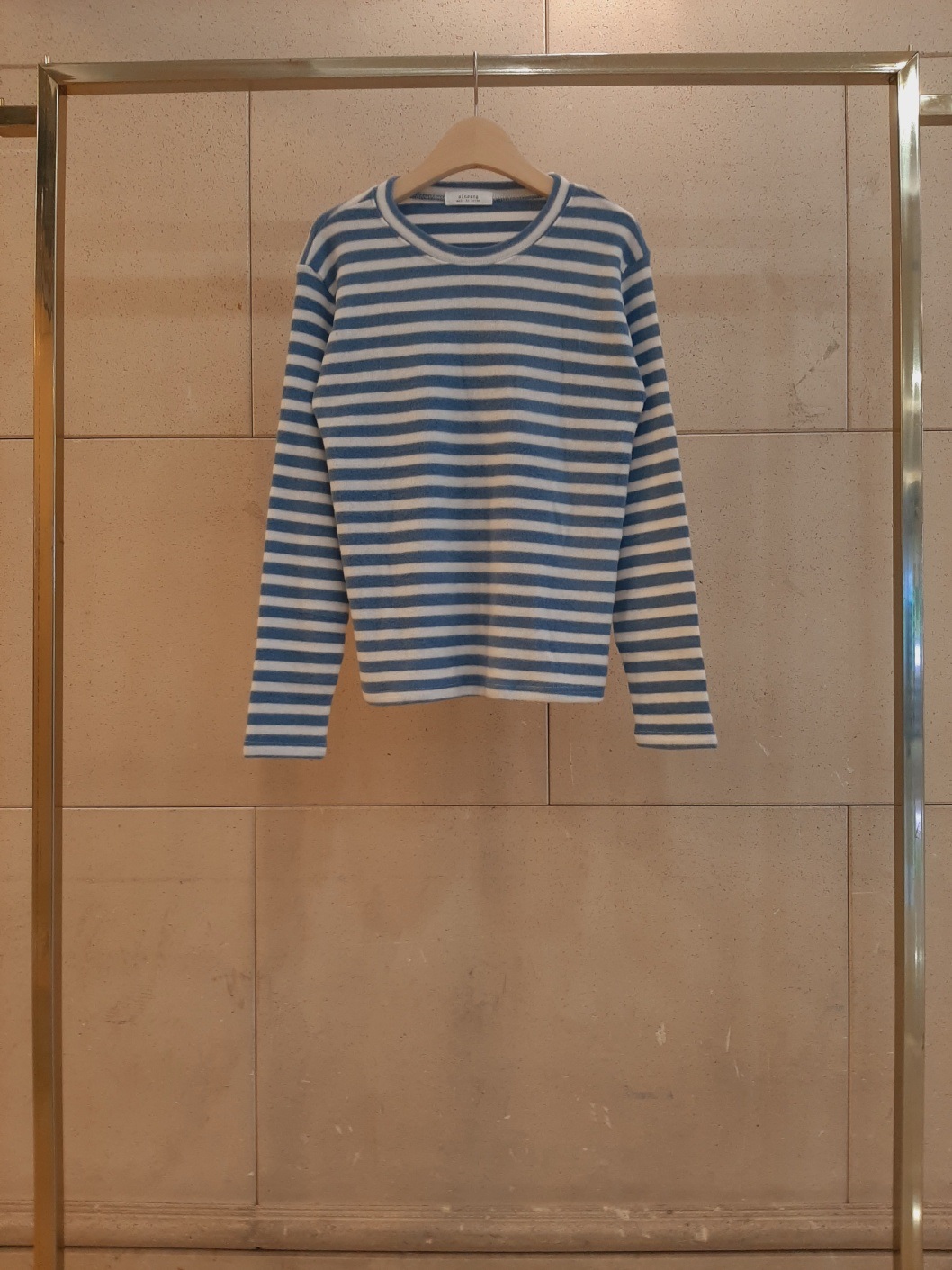 裏起毛ラウンドネックスリム長袖ボーダーTシャツ | 詳細画像4