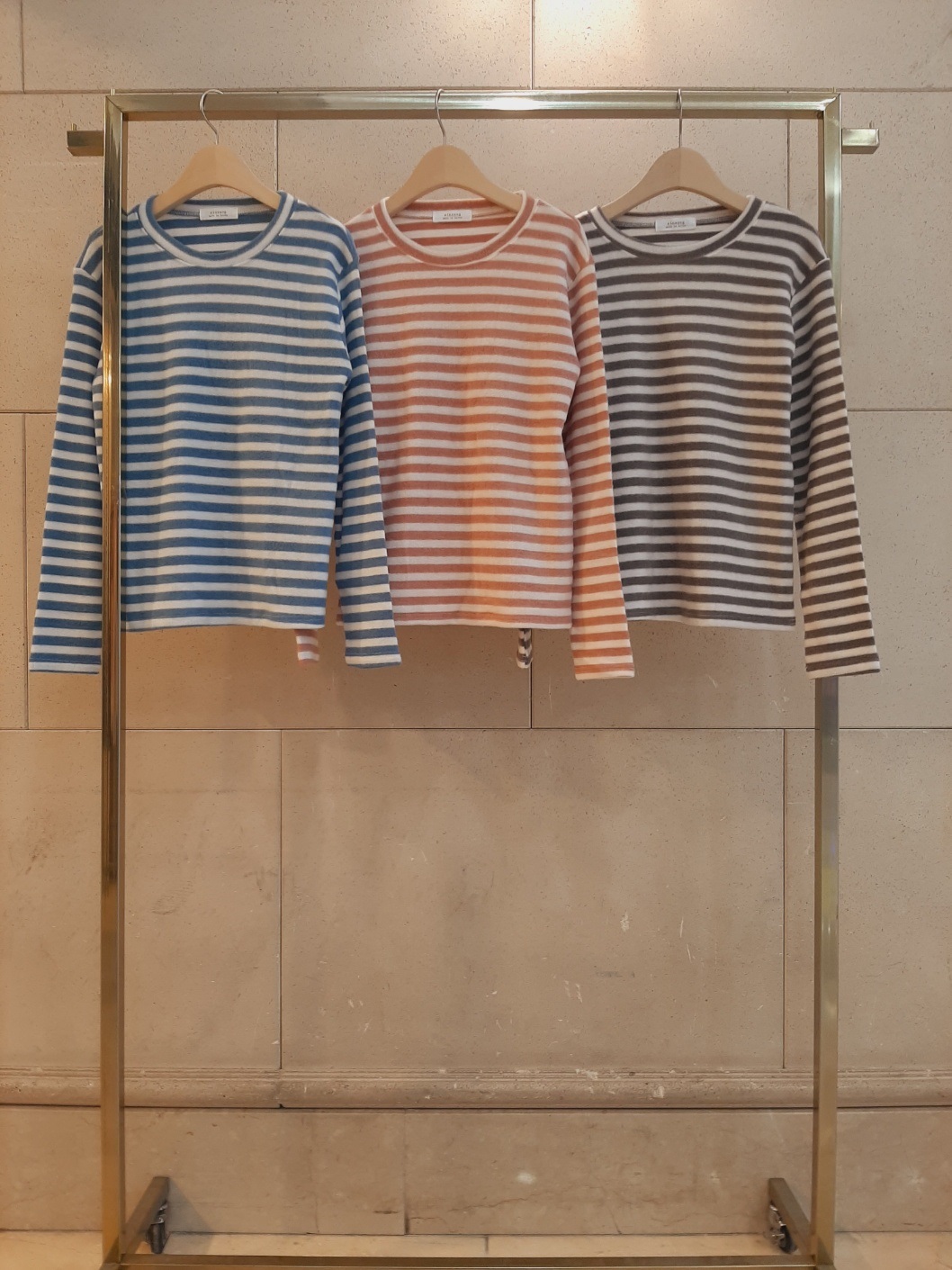 裏起毛ラウンドネックスリム長袖ボーダーTシャツ | 詳細画像5