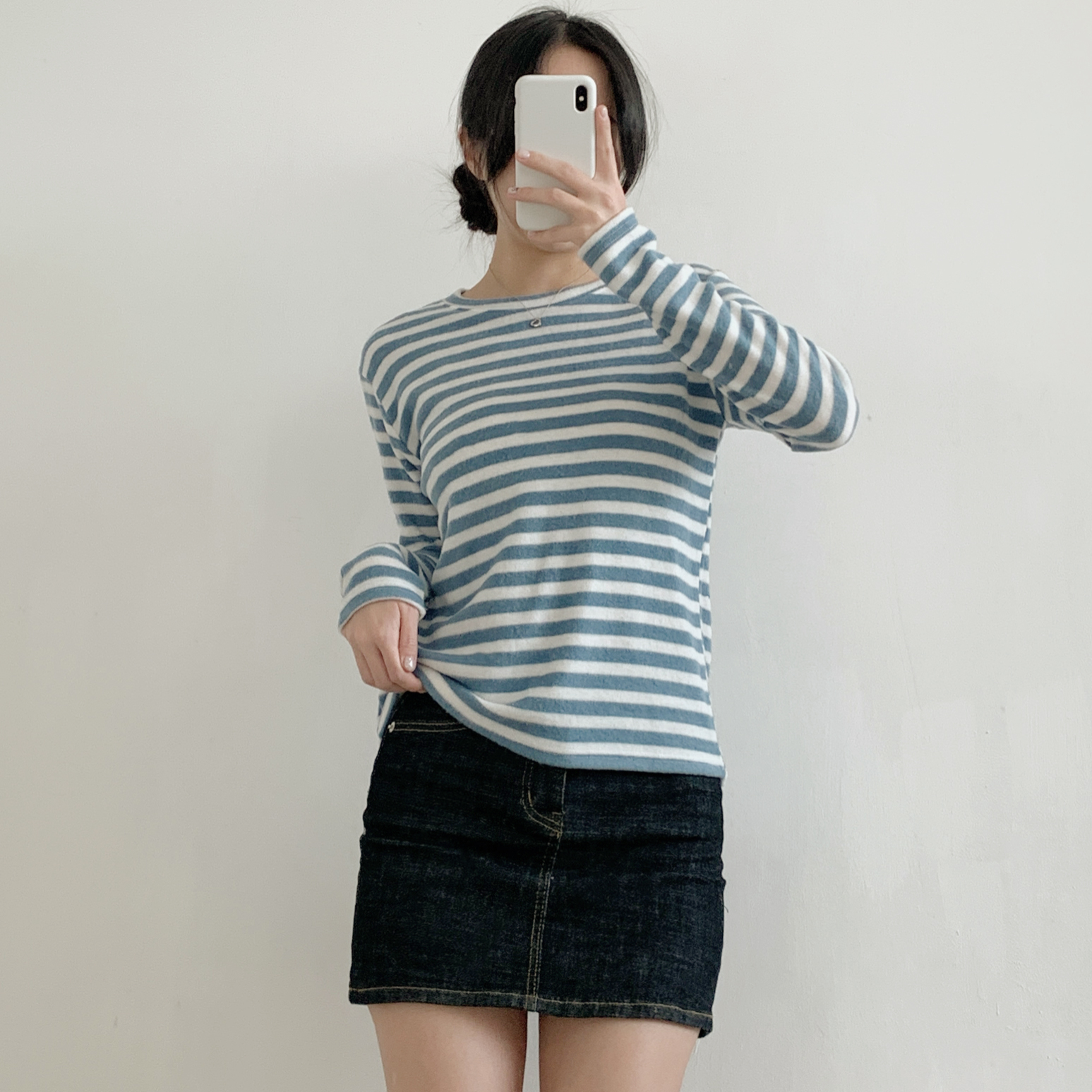 裏起毛ラウンドネックスリム長袖ボーダーTシャツ | 詳細画像11