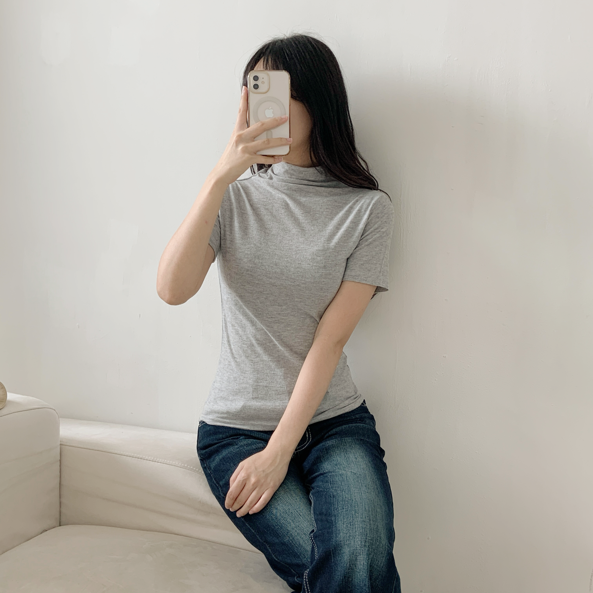 起毛ハーフネック半袖無地Tシャツ | 詳細画像2