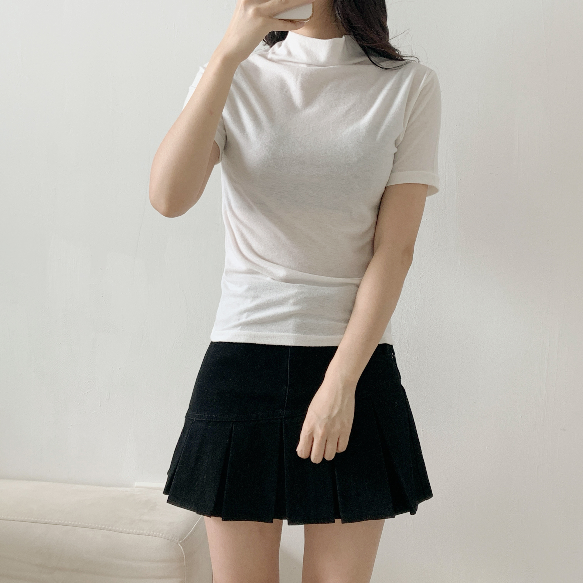 起毛ハーフネック半袖無地Tシャツ | 詳細画像3