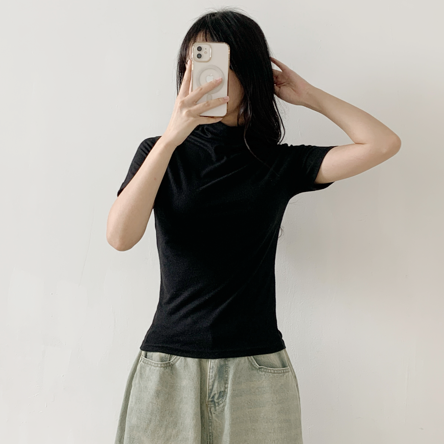 起毛ハーフネック半袖無地Tシャツ | 詳細画像7