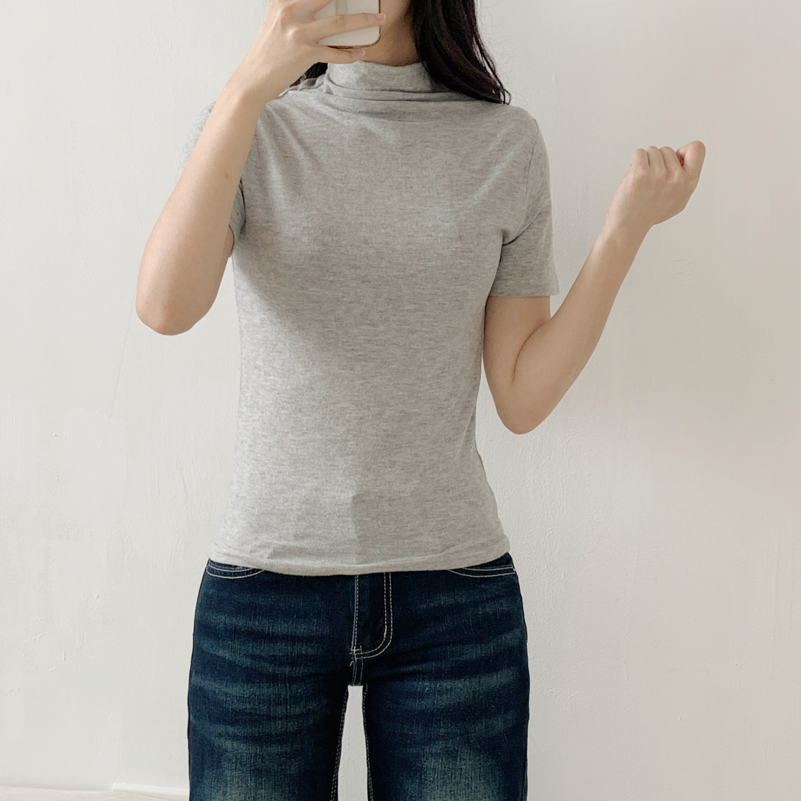 起毛ハーフネック半袖無地Tシャツ | 詳細画像8