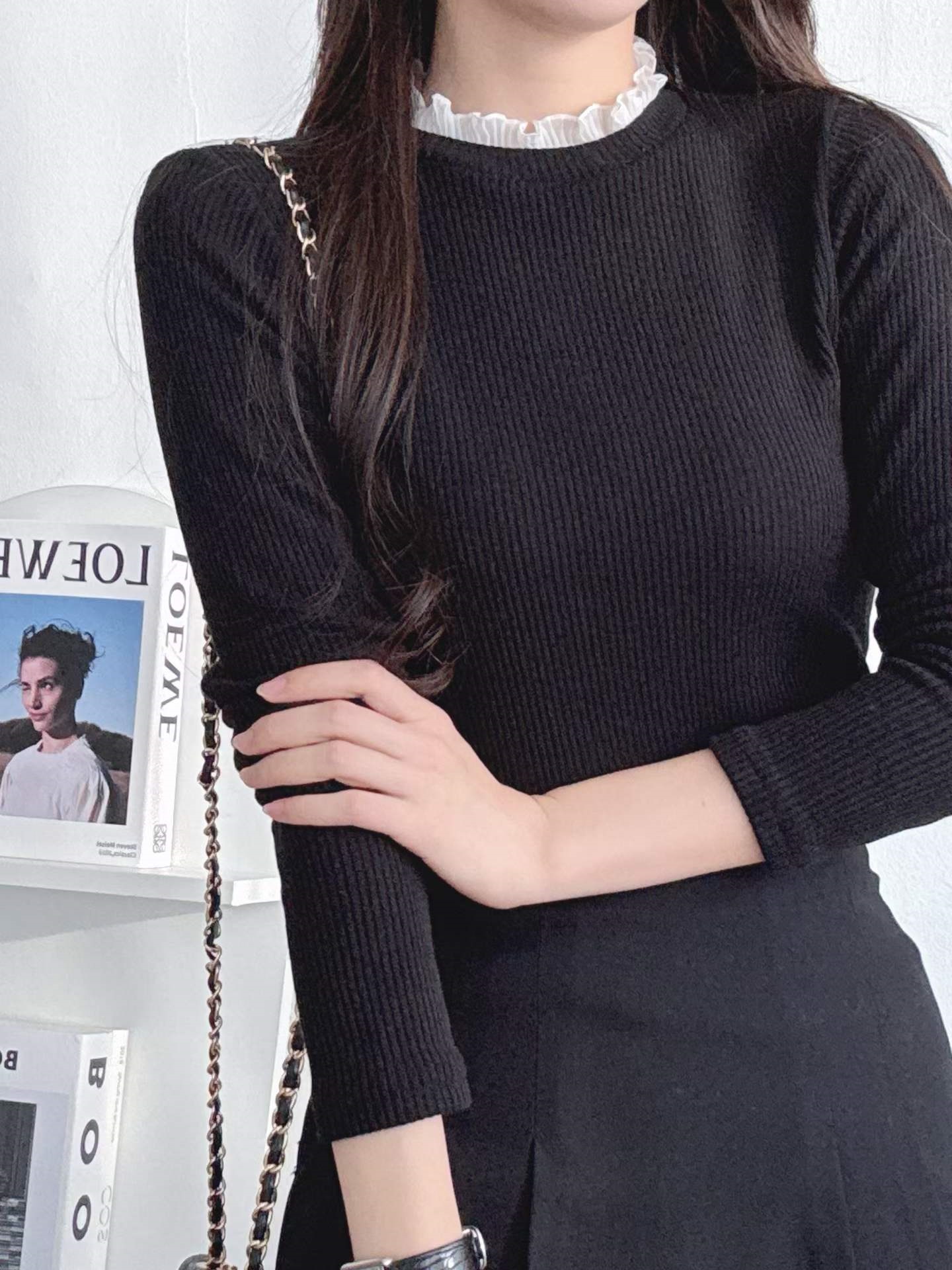 リブハーフネックフリルニット | 詳細画像4