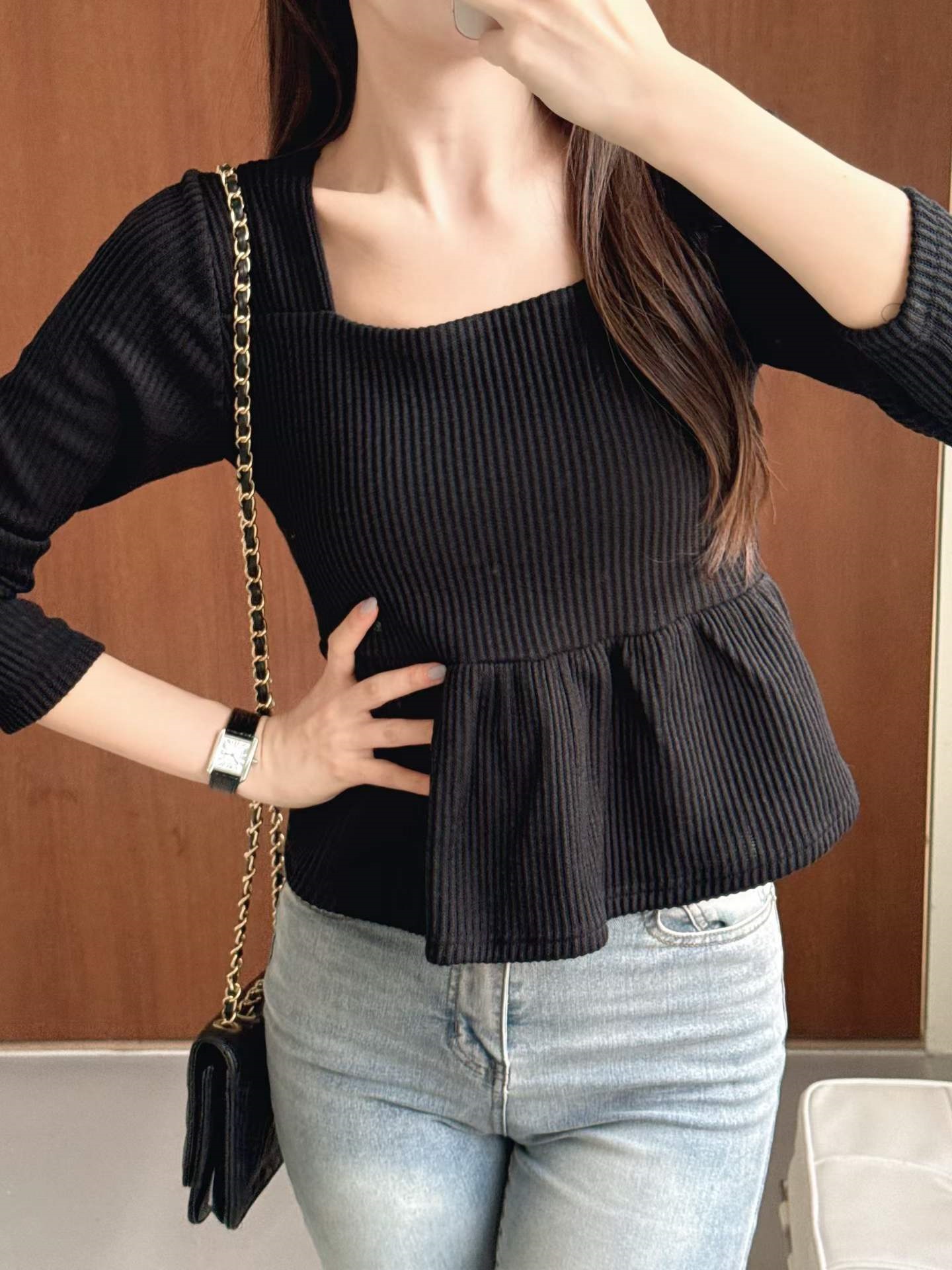 リブスクエアネックAラインニット | 詳細画像3