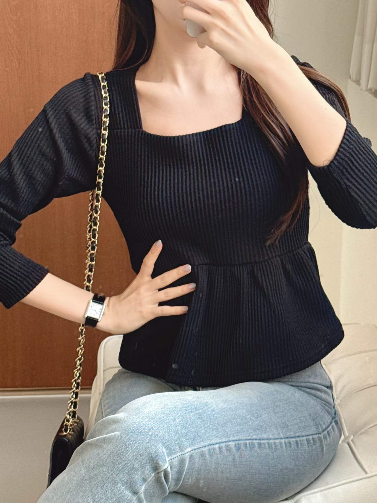 リブスクエアネックAラインニット | 詳細画像5