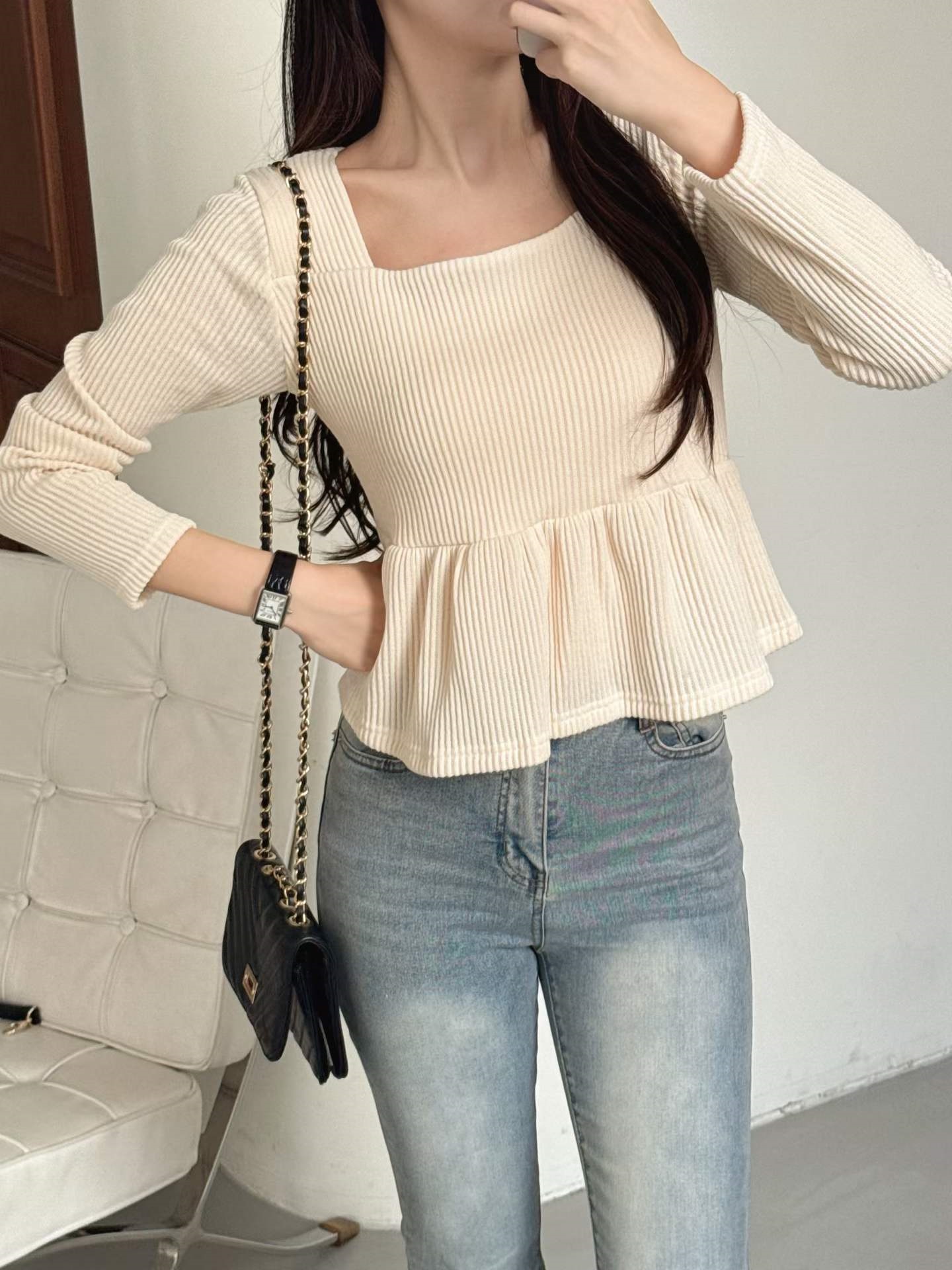 リブスクエアネックAラインニット | 詳細画像8