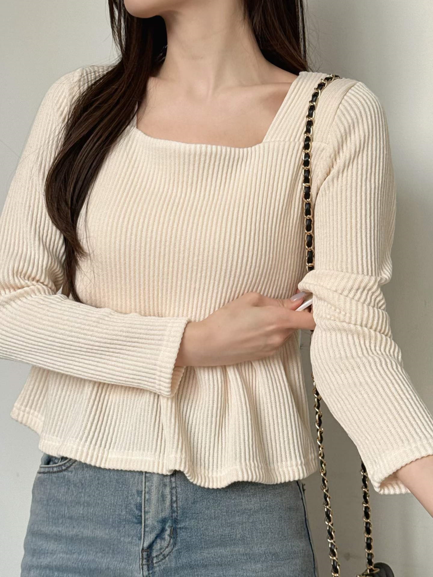 リブスクエアネックAラインニット | 詳細画像9