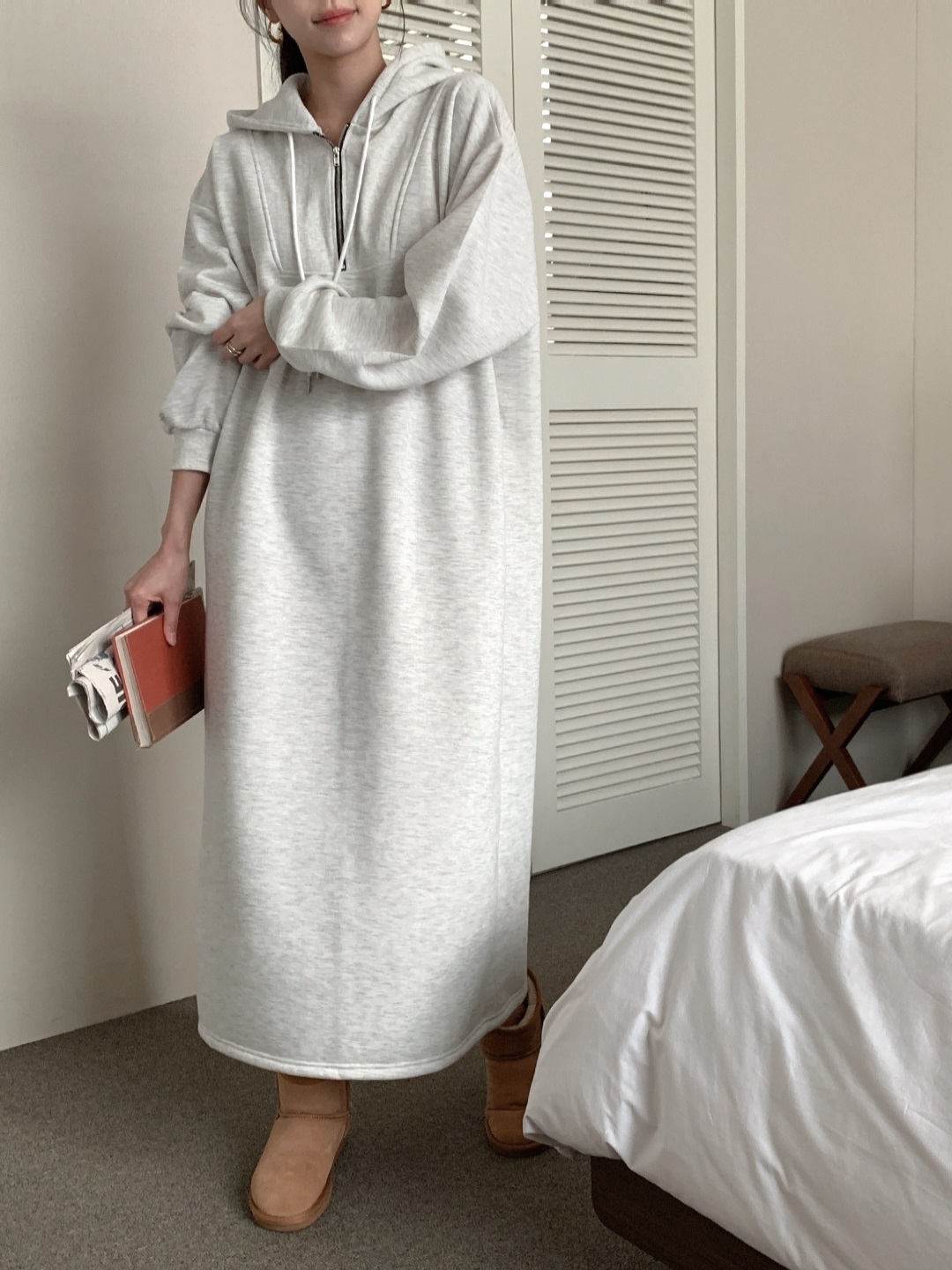 裏起毛ハーフジップフードボクシーロングワンピース | 詳細画像2