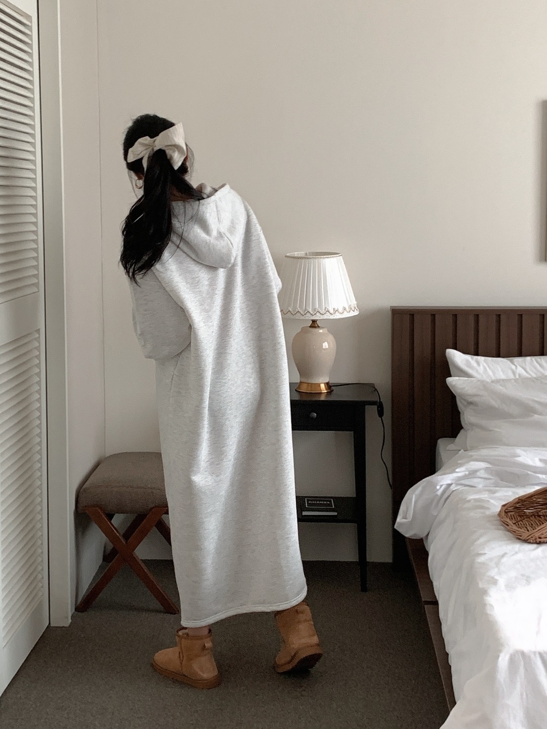 裏起毛ハーフジップフードボクシーロングワンピース | 詳細画像3