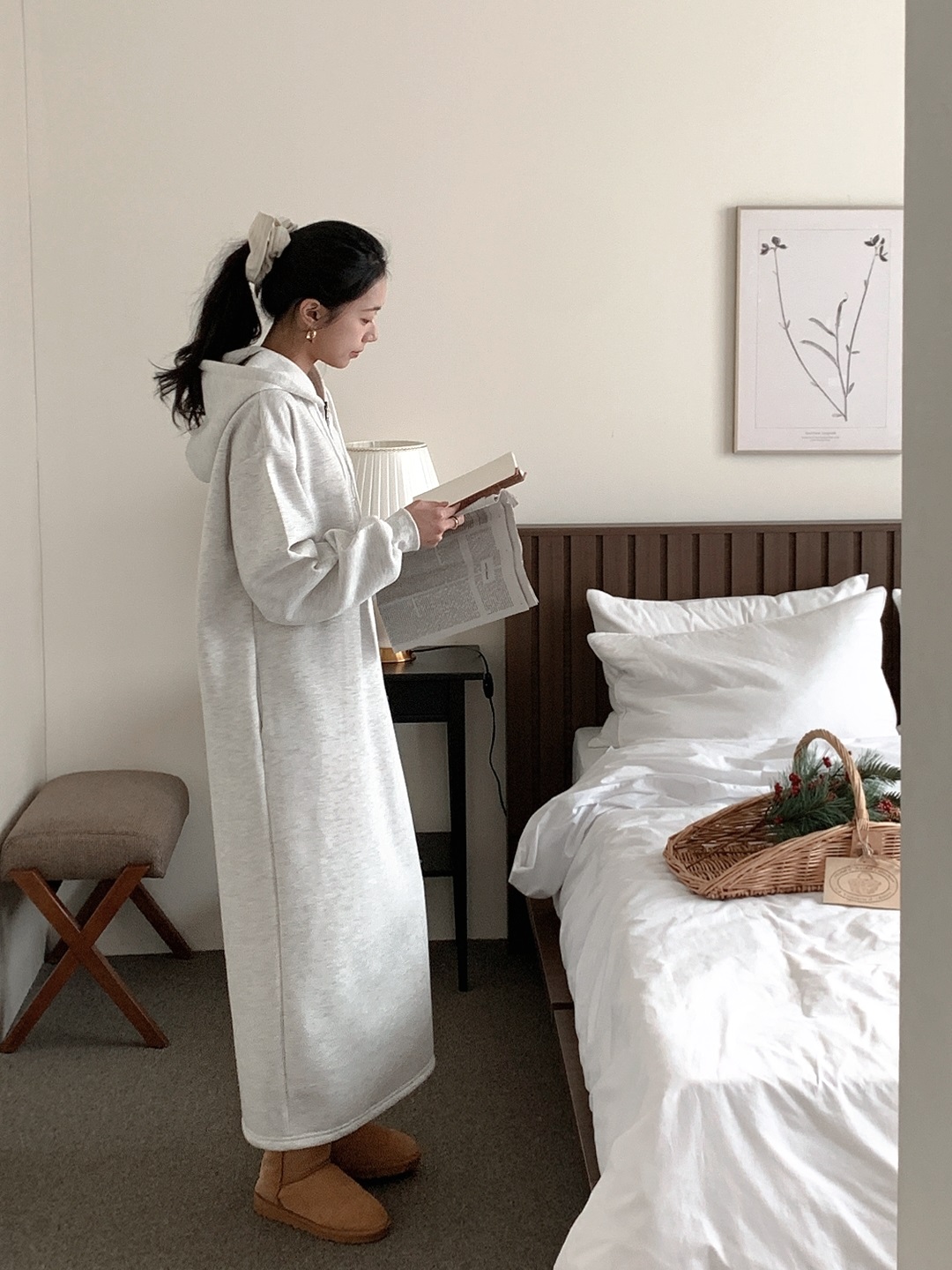 裏起毛ハーフジップフードボクシーロングワンピース | 詳細画像4