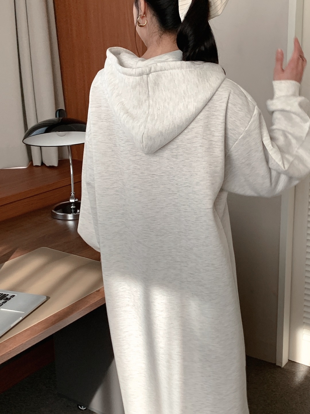 裏起毛ハーフジップフードボクシーロングワンピース | 詳細画像8