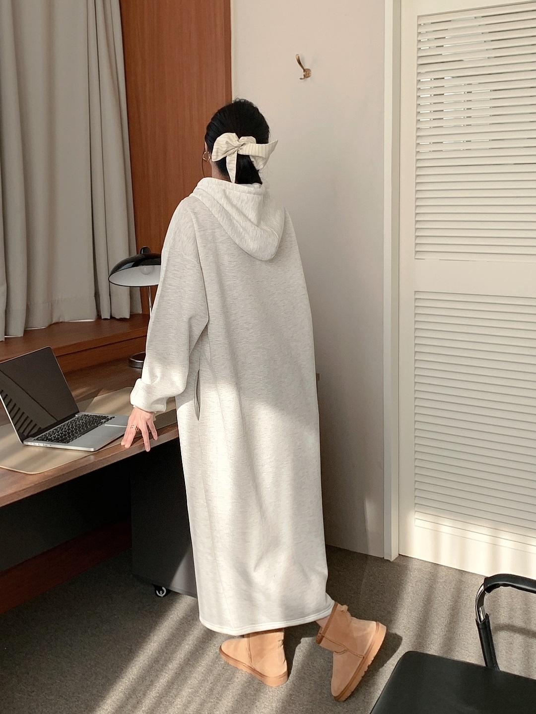 裏起毛ハーフジップフードボクシーロングワンピース | 詳細画像9