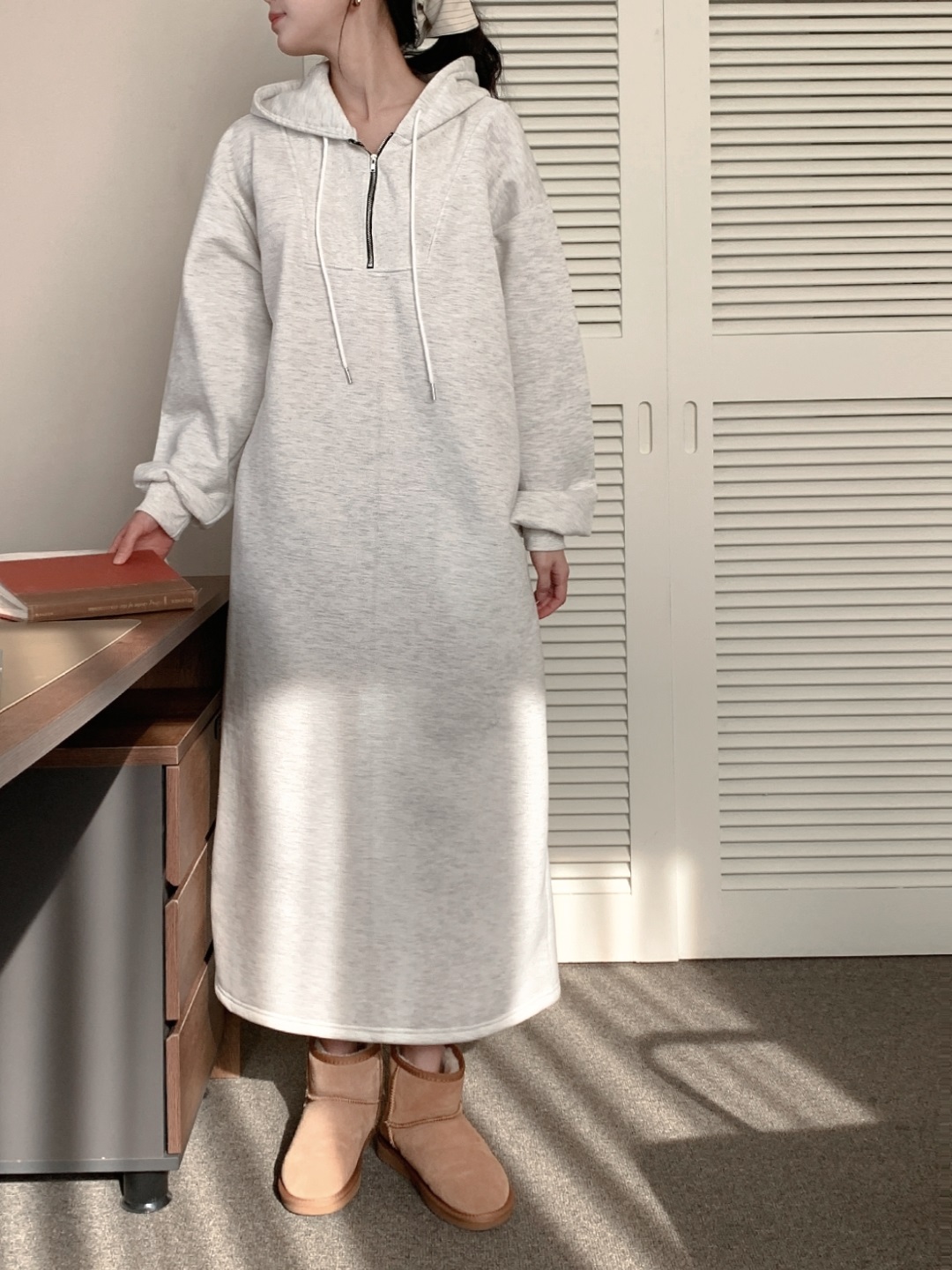 裏起毛ハーフジップフードボクシーロングワンピース | 詳細画像12