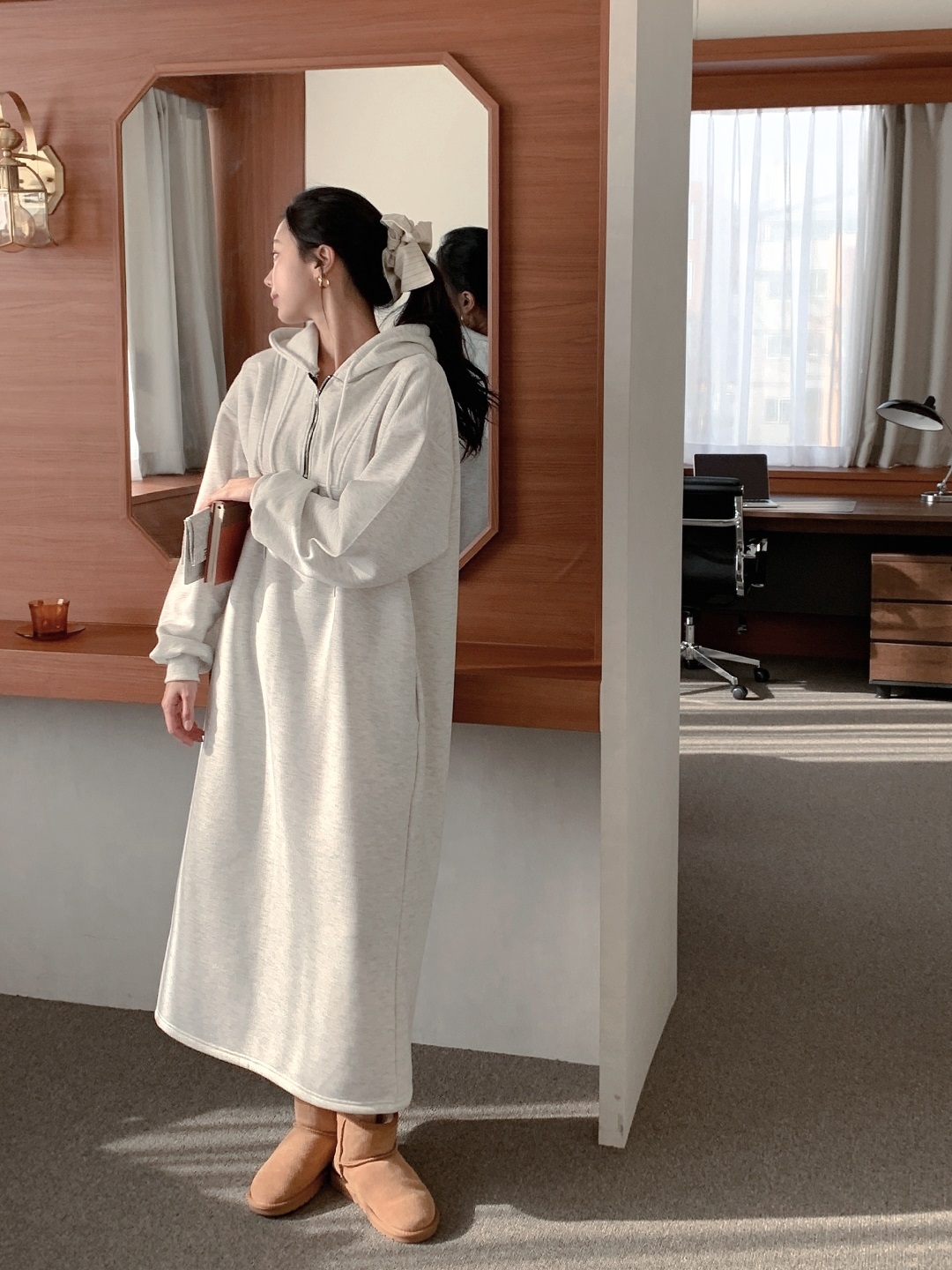 裏起毛ハーフジップフードボクシーロングワンピース | 詳細画像13