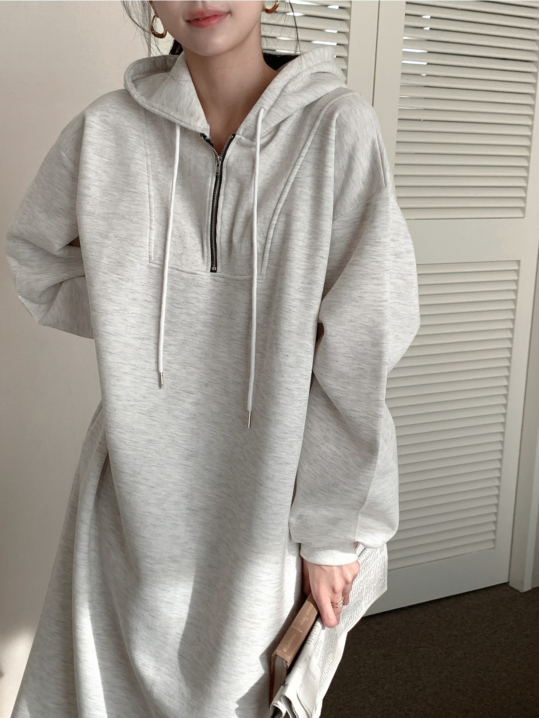 裏起毛ハーフジップフードボクシーロングワンピース | 詳細画像15