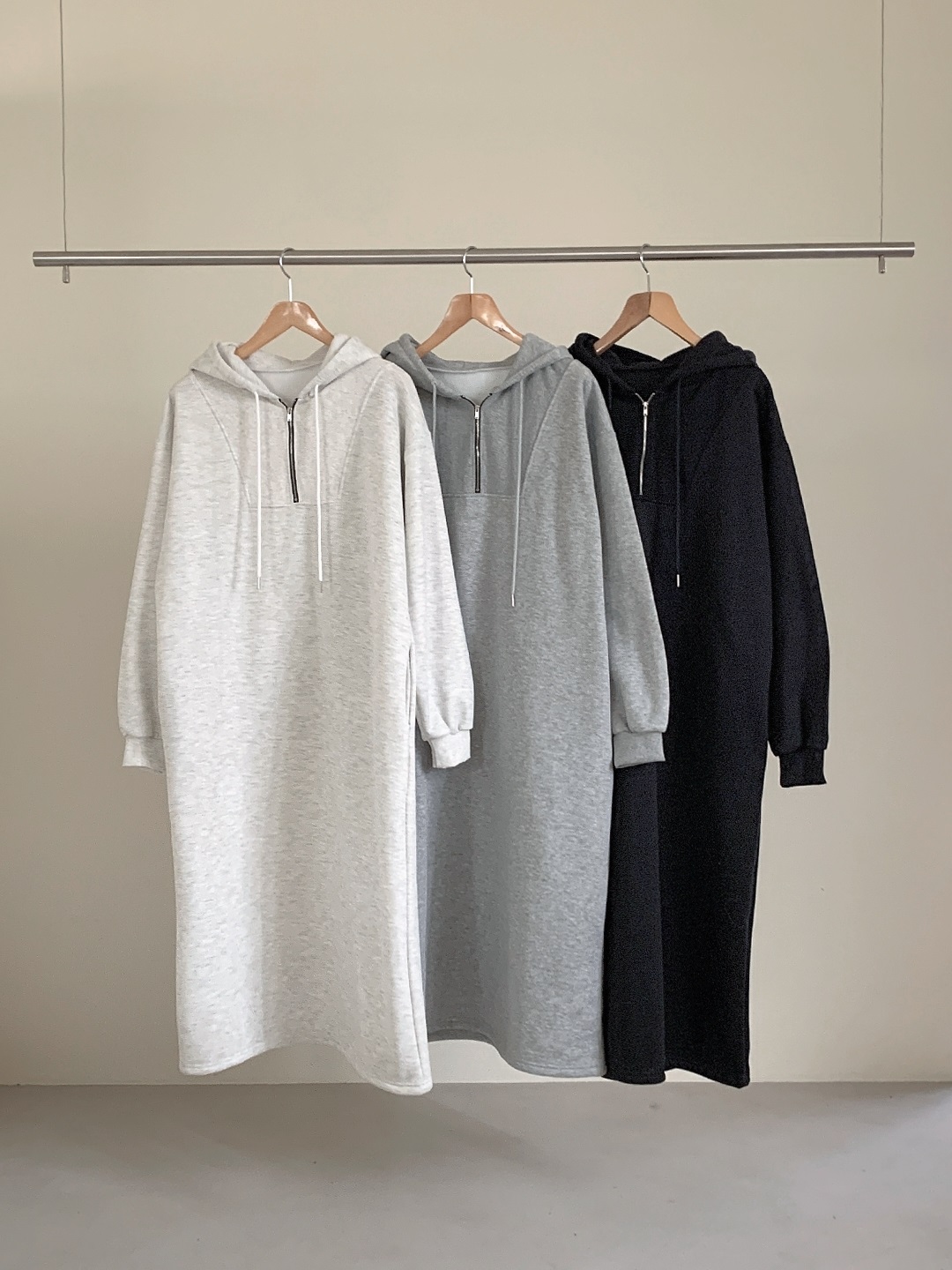 裏起毛ハーフジップフードボクシーロングワンピース | 詳細画像17