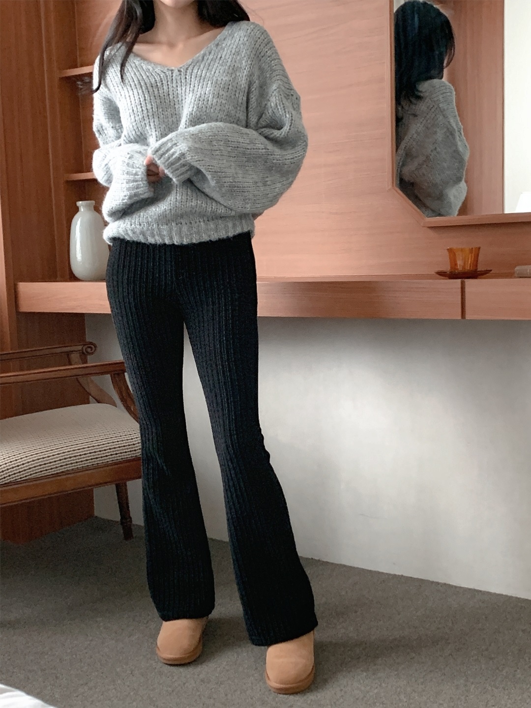 裏起毛ベロアウエストゴムブーツカットパンツ | 詳細画像2