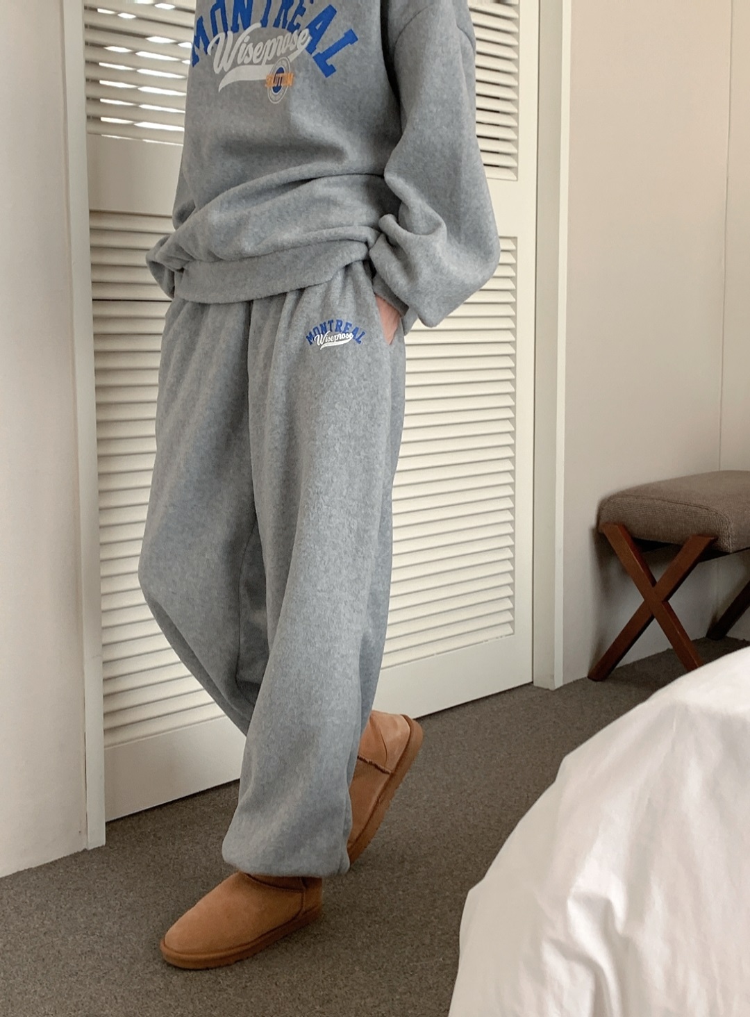 フリースラウンドネックウエストゴムオーバーサイズジョガープリントセットアップ | 詳細画像5