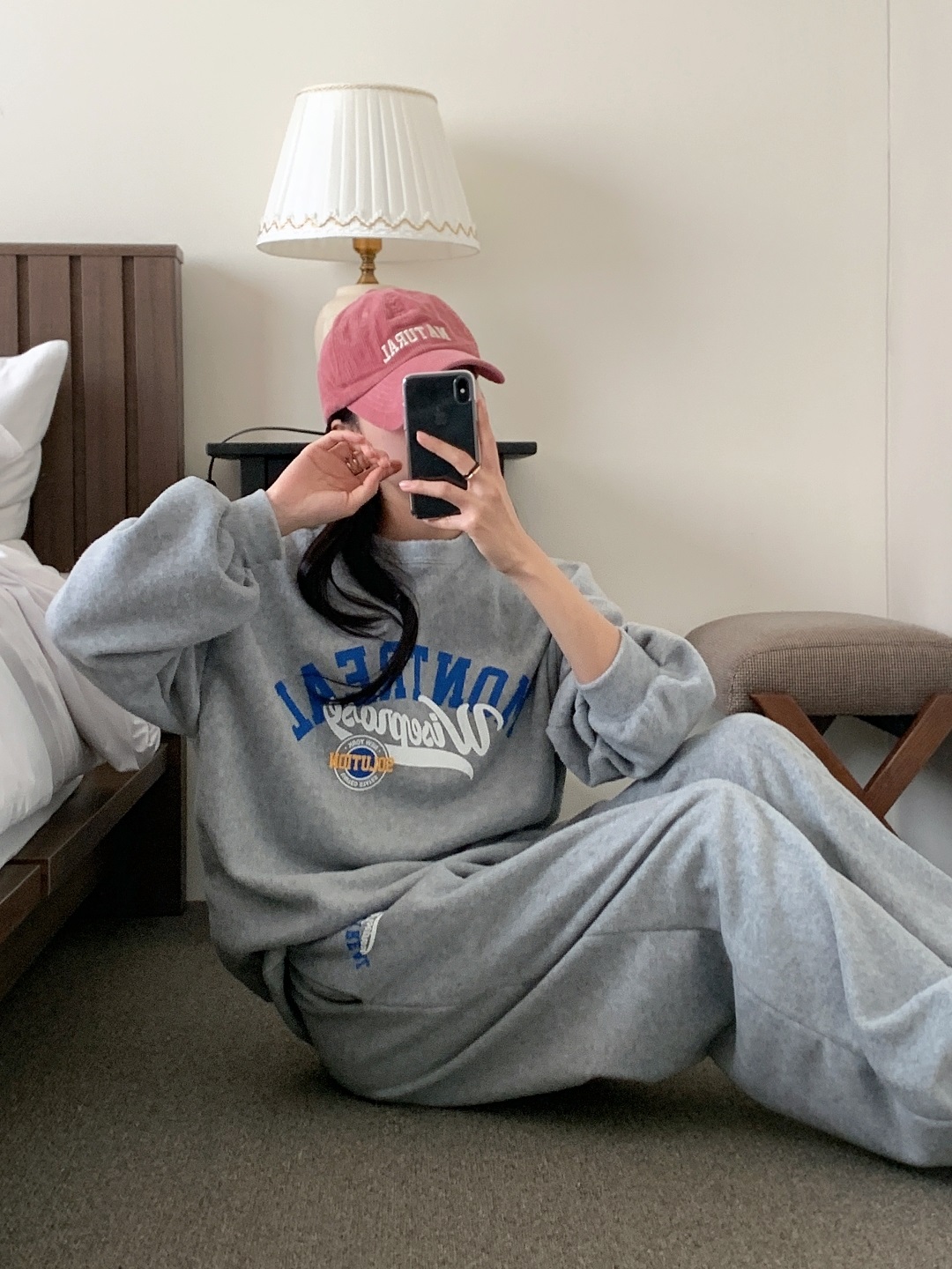 フリースラウンドネックウエストゴムオーバーサイズジョガープリントセットアップ | 詳細画像7