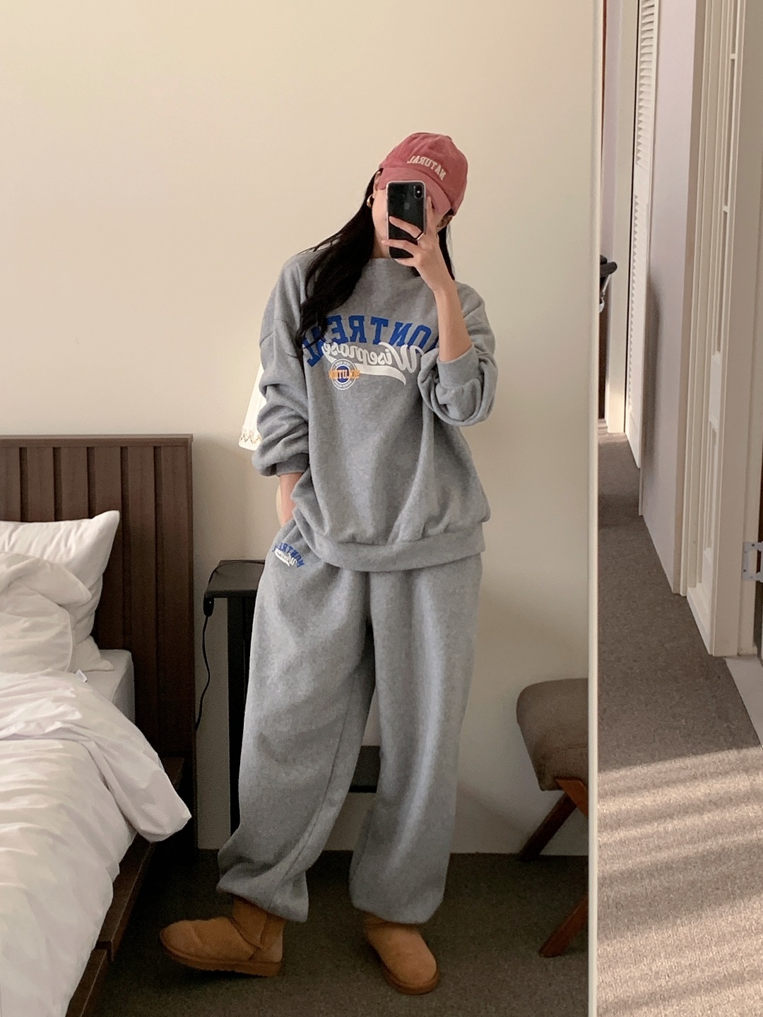 フリースラウンドネックウエストゴムオーバーサイズジョガープリントセットアップ | 詳細画像8