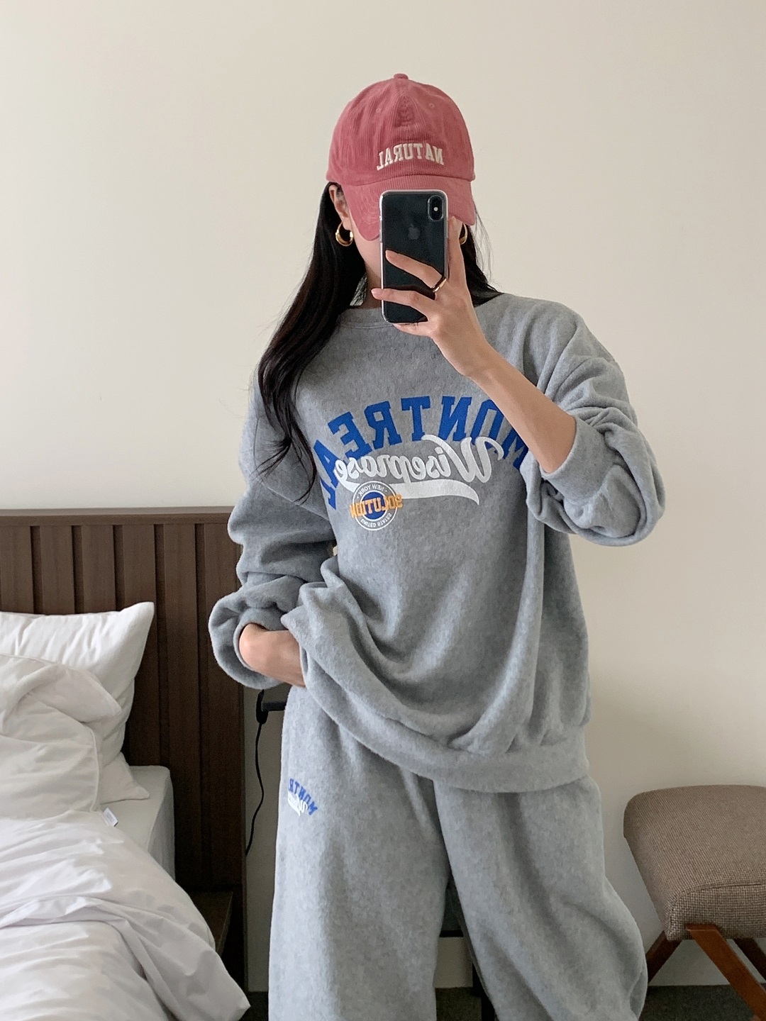 フリースラウンドネックウエストゴムオーバーサイズジョガープリントセットアップ | 詳細画像9