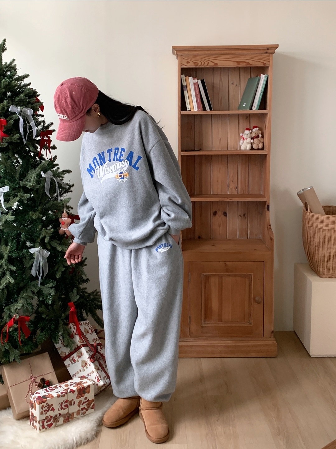 フリースラウンドネックウエストゴムオーバーサイズジョガープリントセットアップ | 詳細画像10