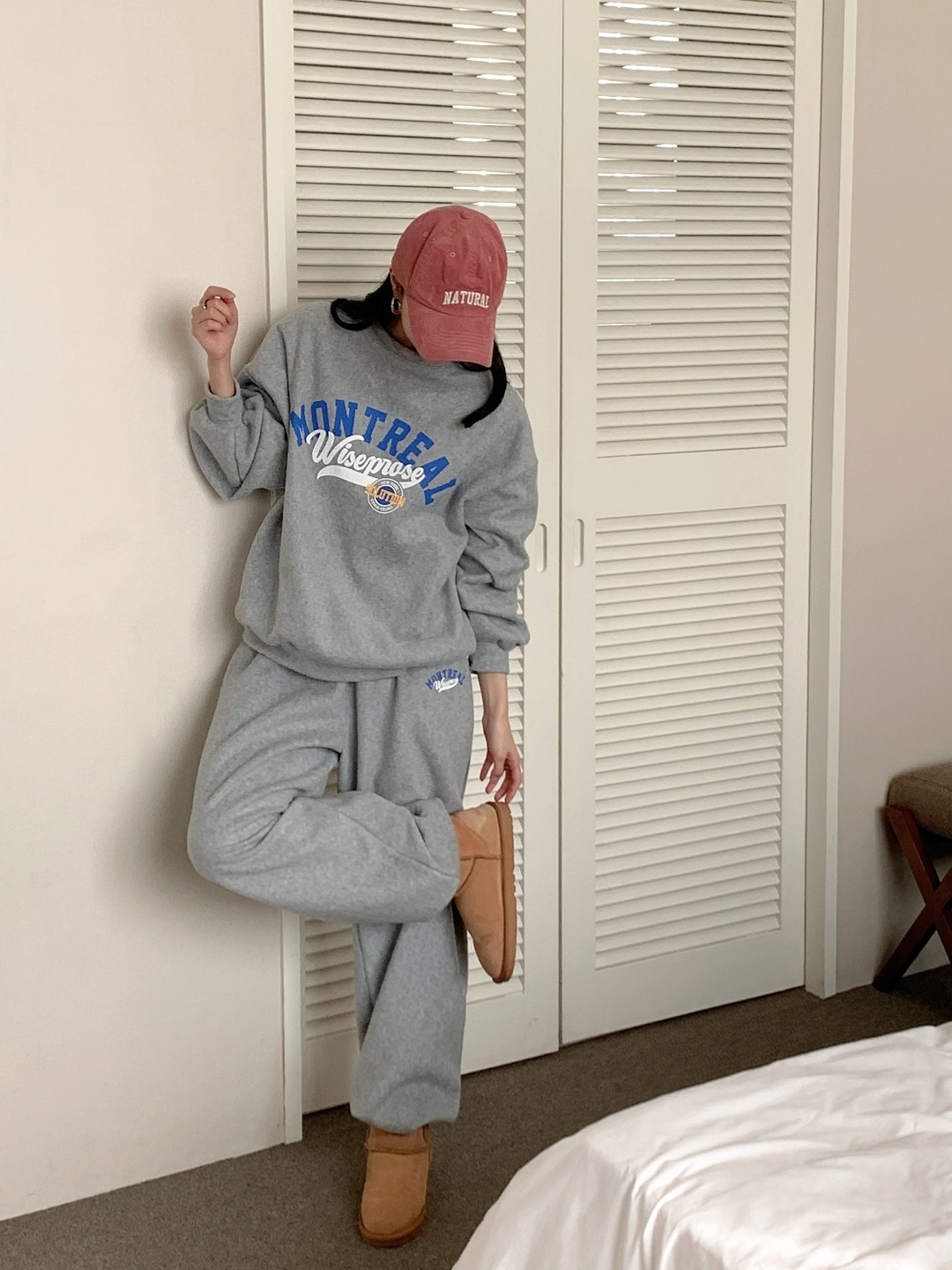 フリースラウンドネックウエストゴムオーバーサイズジョガープリントセットアップ | 詳細画像15