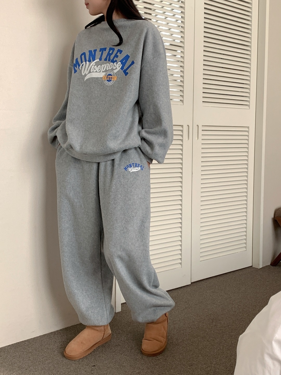 フリースラウンドネックウエストゴムオーバーサイズジョガープリントセットアップ | 詳細画像16