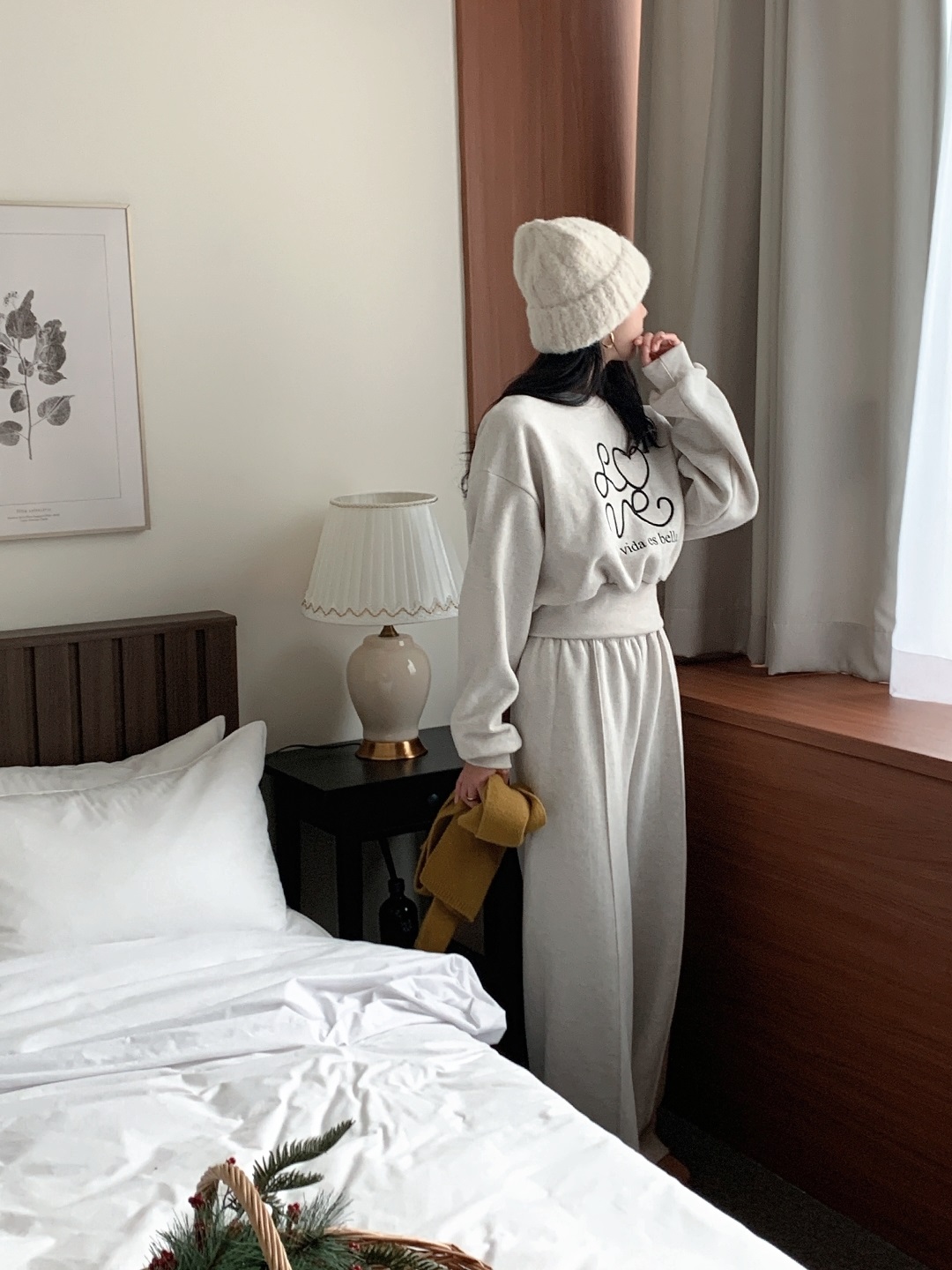 裏起毛ラウンドネックウエストゴムレタリング刺繍セットアップ | 詳細画像11