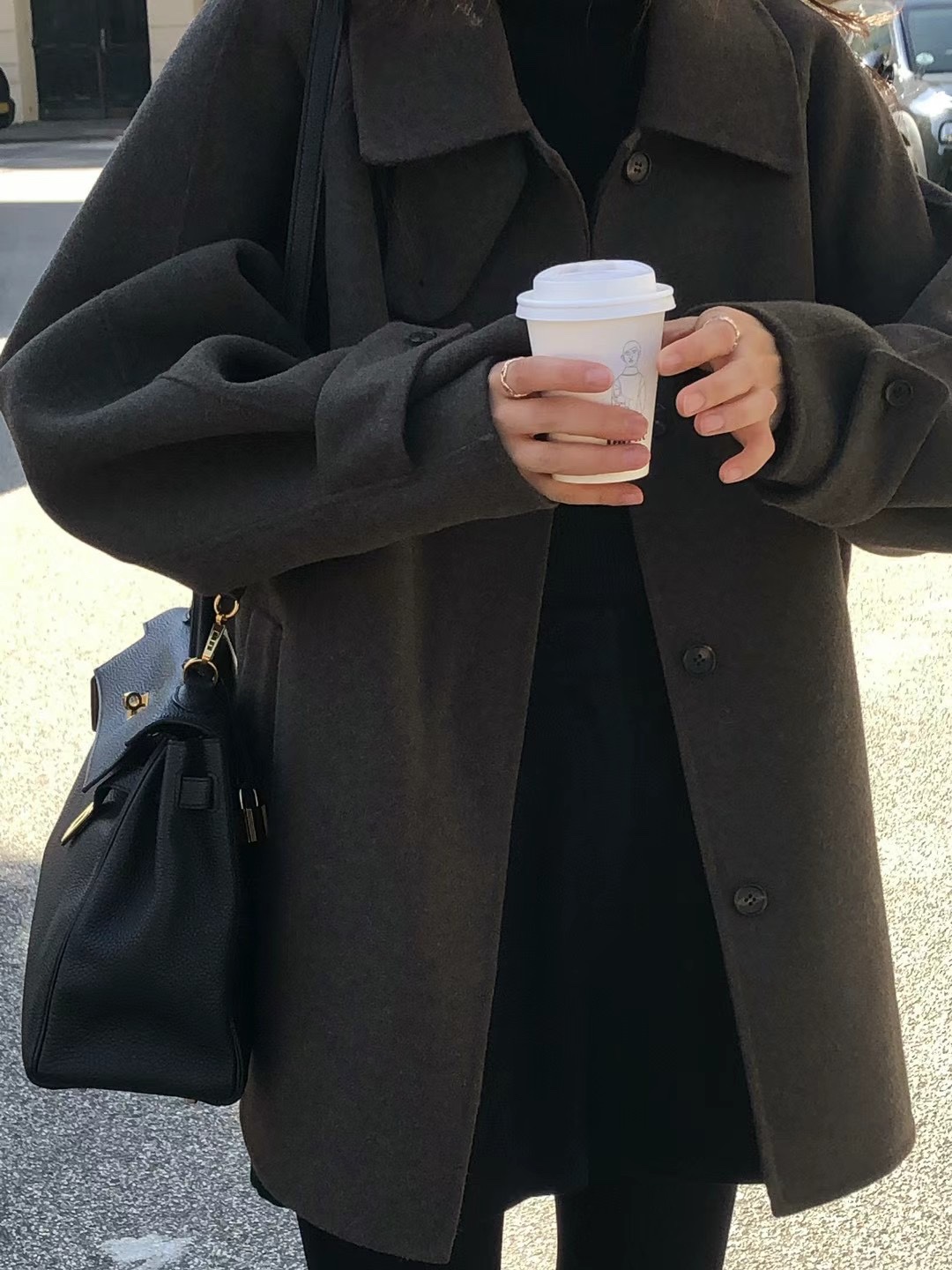 ウール混ルーズストレートハーフコート | 詳細画像14