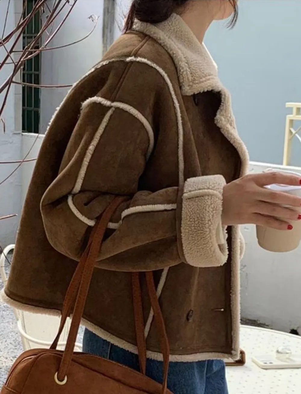 ムートンフェイクウールクロップドコート | 詳細画像1