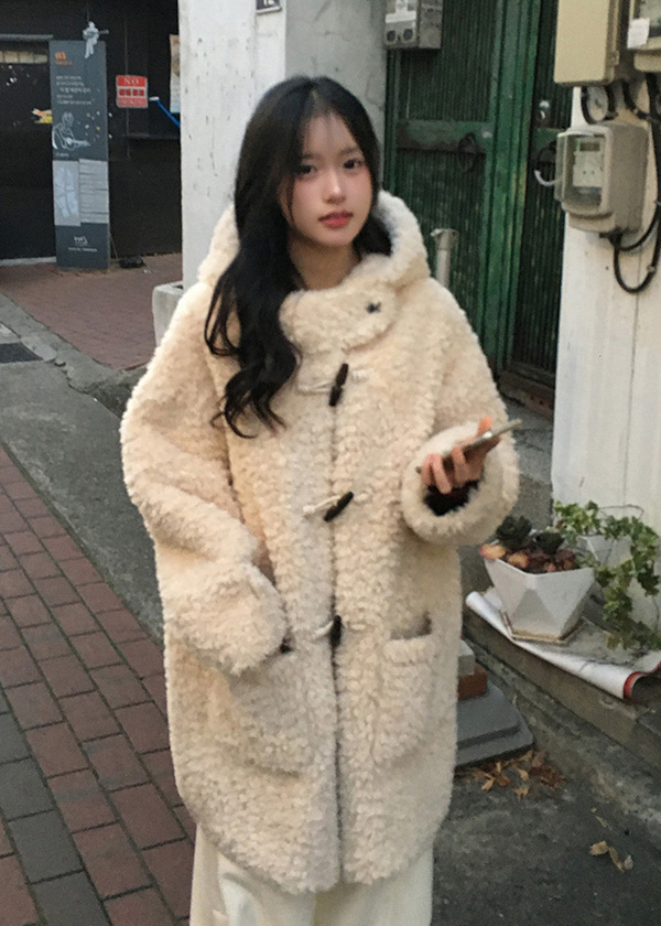 ウール混カラートグルボタンポケットルーズ長袖コート | レディース