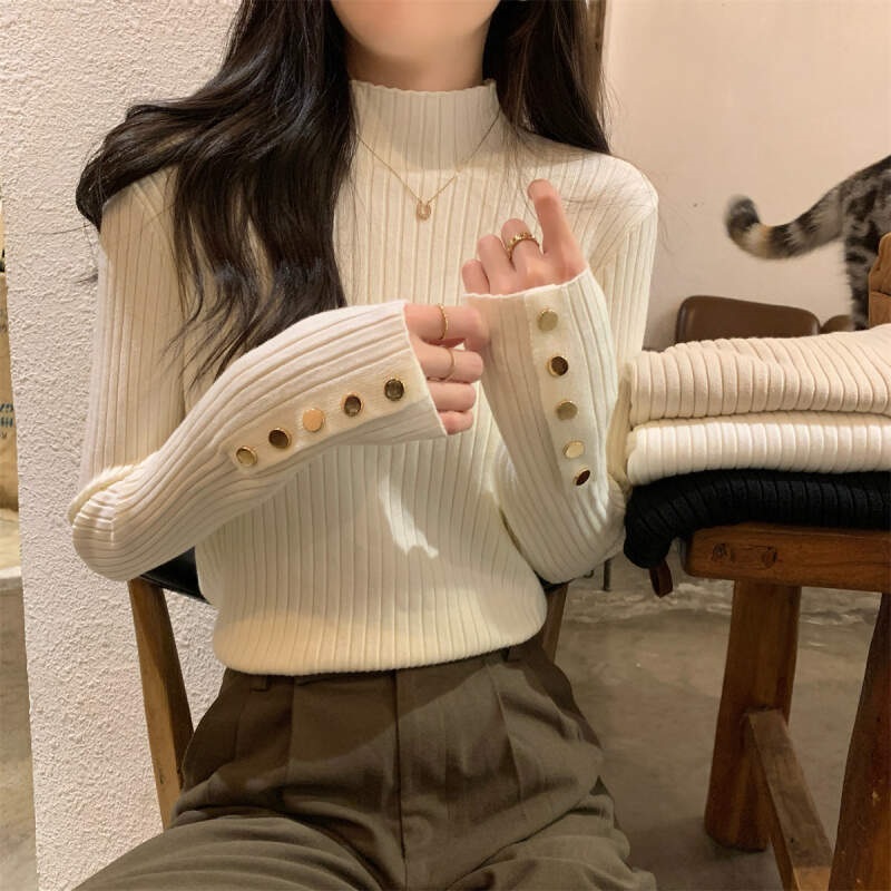 リブボタンスリーブ長袖ニット | 詳細画像3