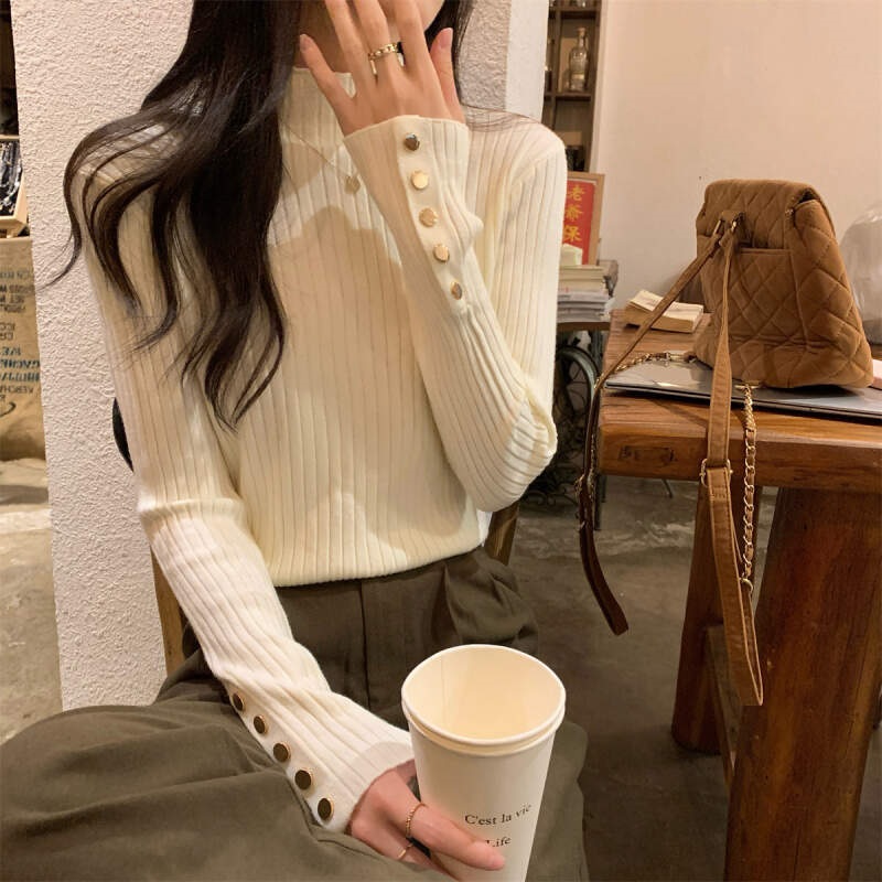 リブボタンスリーブ長袖ニット | 詳細画像4