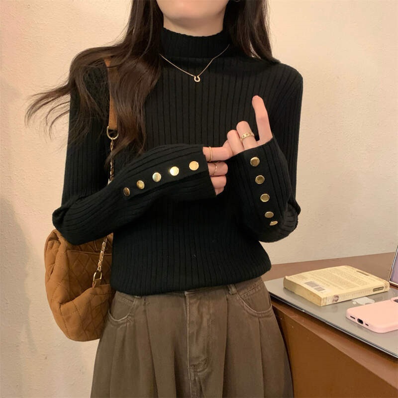 リブボタンスリーブ長袖ニット | 詳細画像8