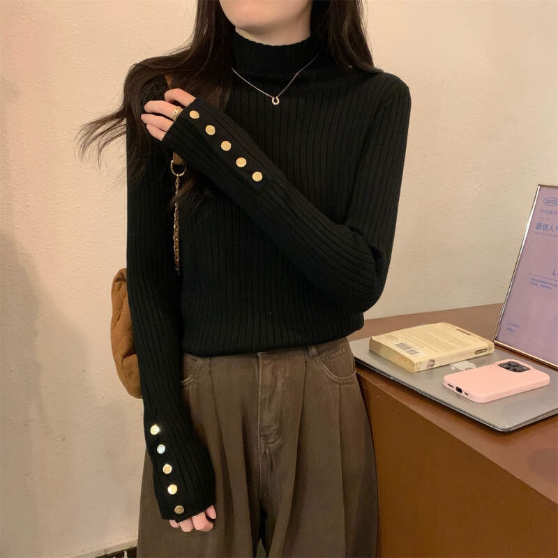 リブボタンスリーブ長袖ニット | 詳細画像9