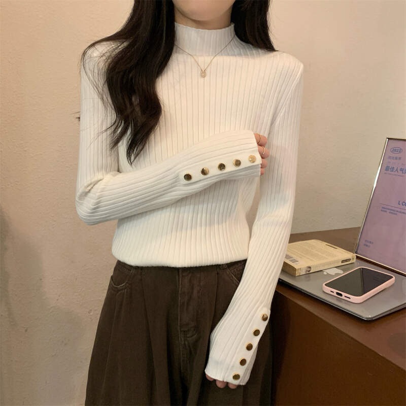 リブボタンスリーブ長袖ニット | 詳細画像11