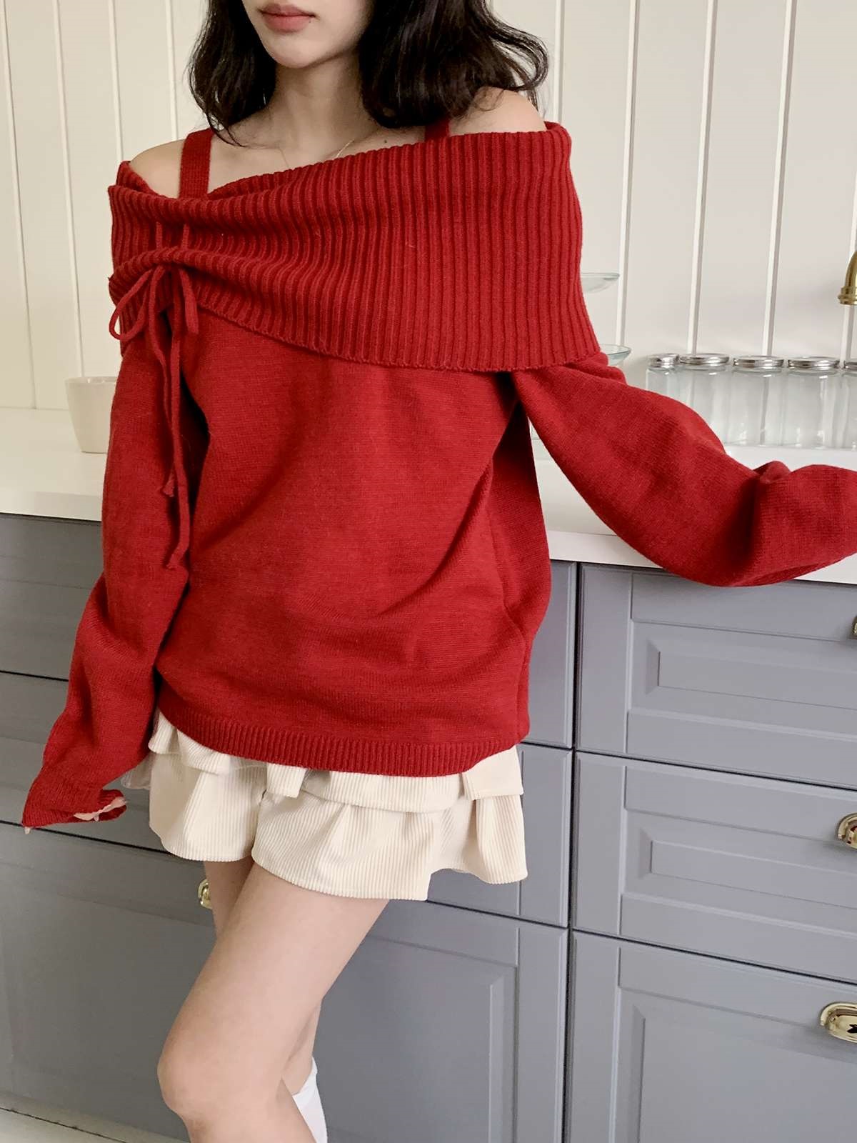 オフショルダールーズ長袖ニット | 詳細画像5