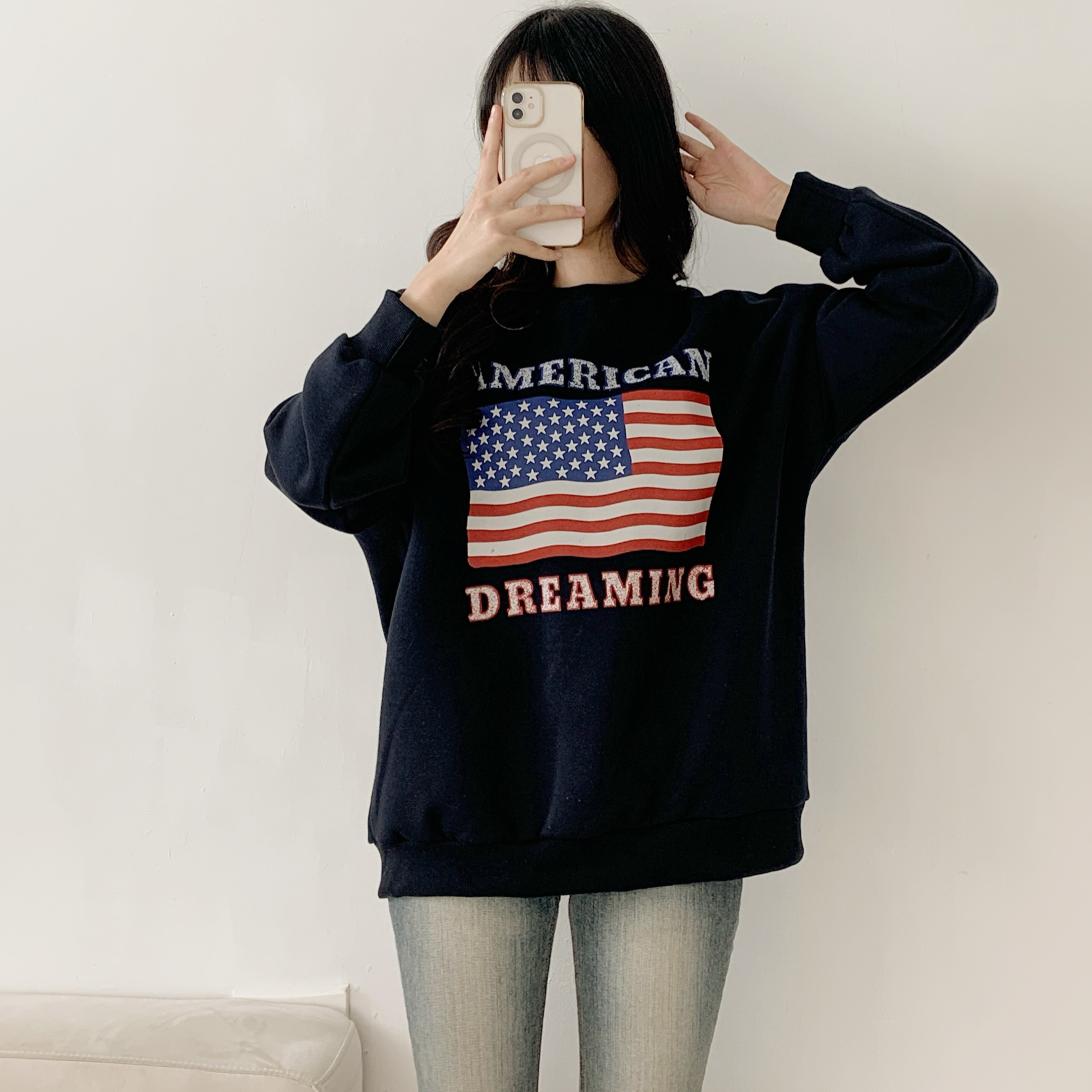 裏起毛ラウンドネックルーズ長袖星条旗スウェット | 詳細画像4
