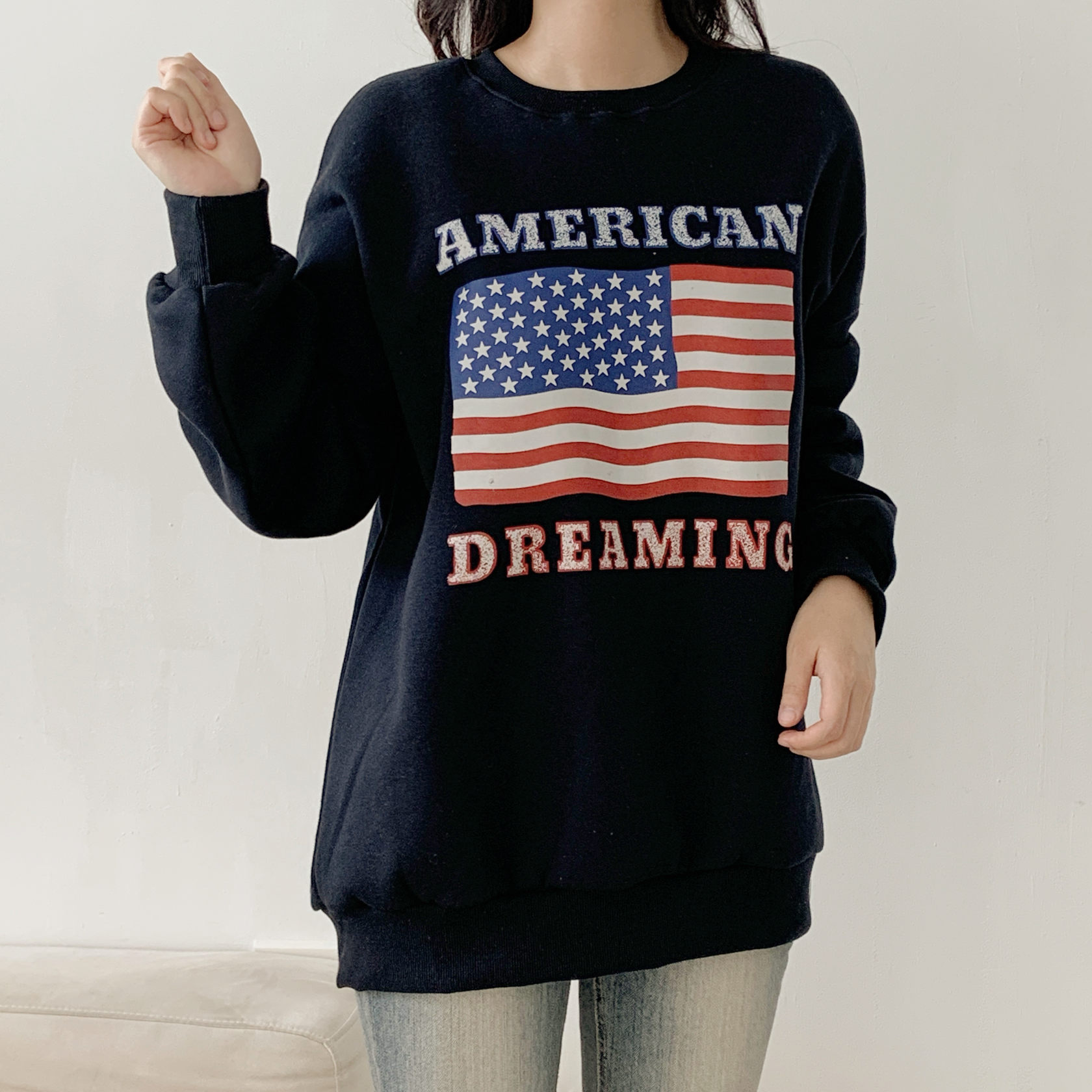 裏起毛ラウンドネックルーズ長袖星条旗スウェット | 詳細画像5