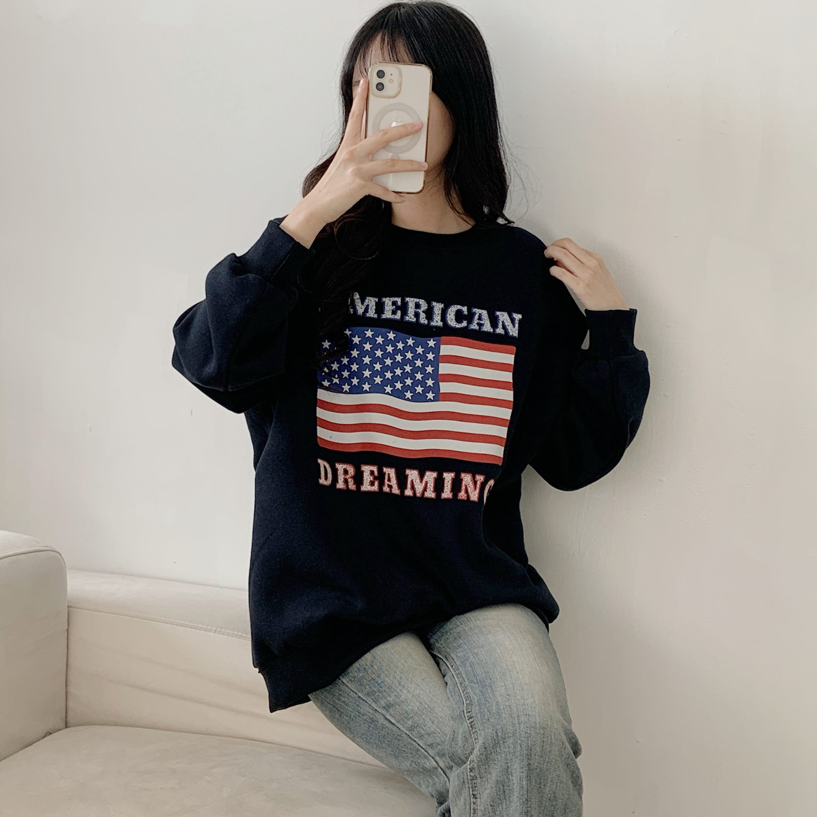 裏起毛ラウンドネックルーズ長袖星条旗スウェット | 詳細画像6