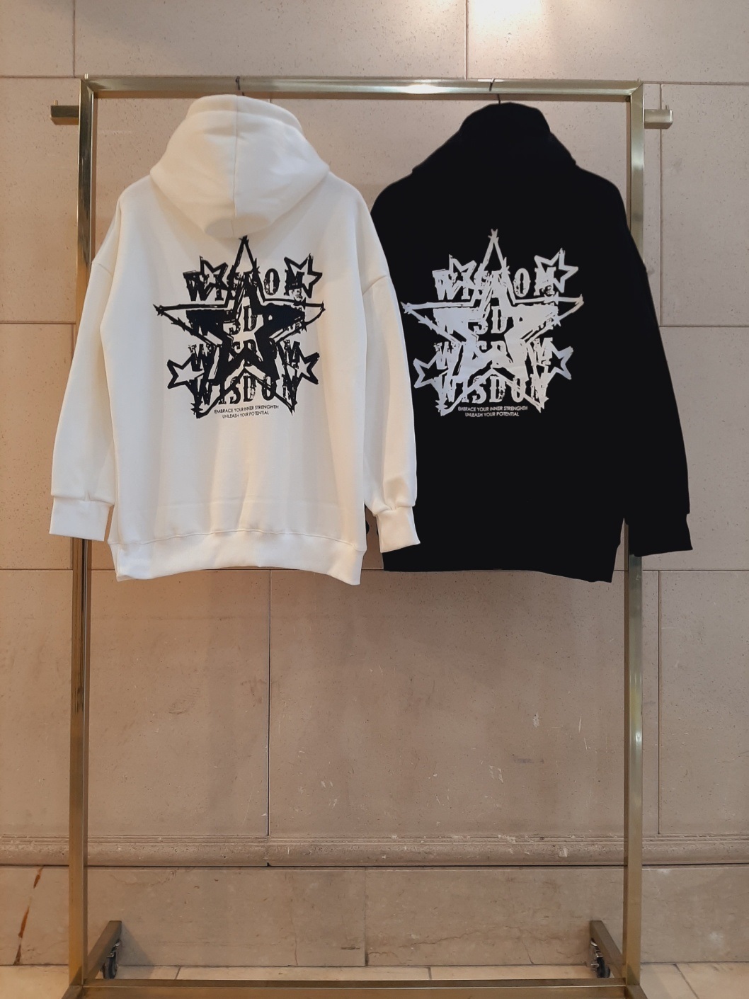 裏起毛フードオーバーサイズルーズ長袖星柄両面プリントパーカー | 詳細画像11