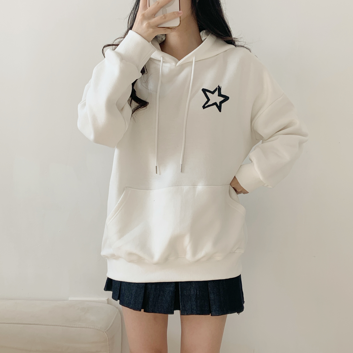 裏起毛フードオーバーサイズルーズ長袖星柄両面プリントパーカー | 詳細画像2