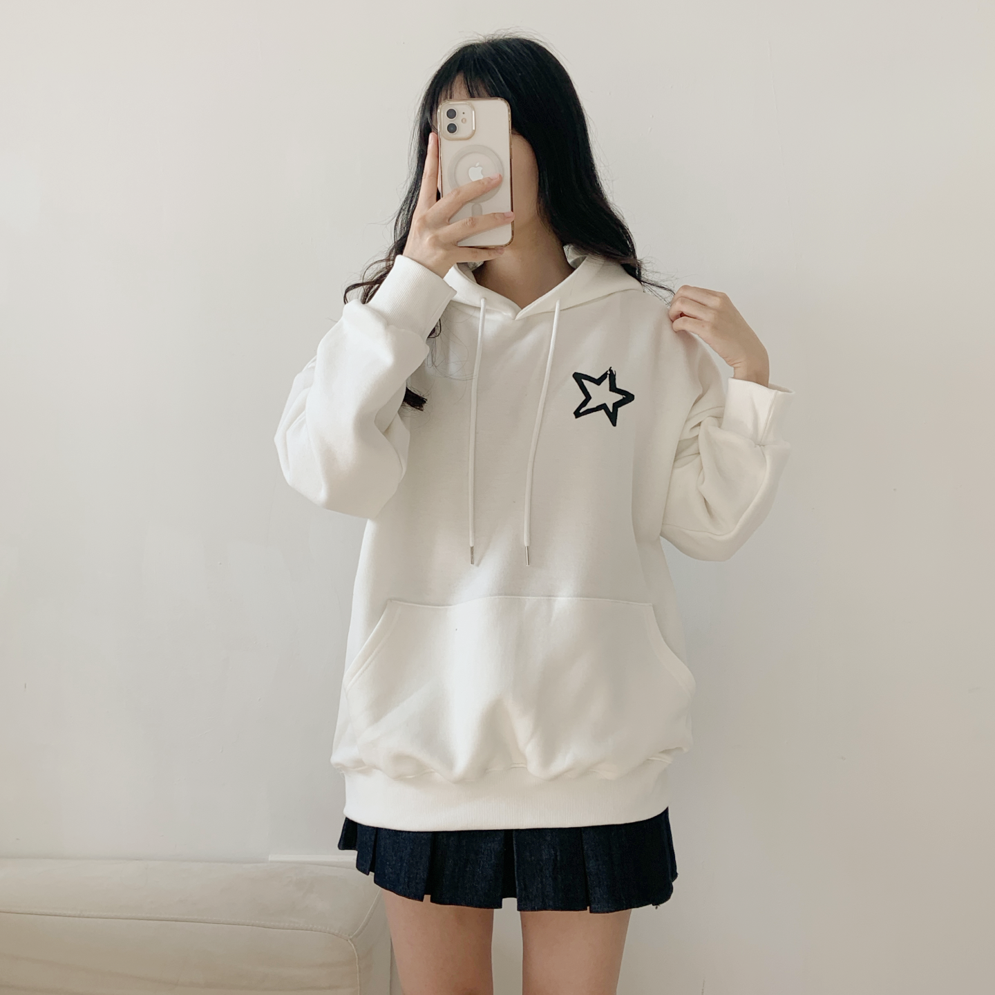 裏起毛フードオーバーサイズルーズ長袖星柄両面プリントパーカー | 詳細画像4